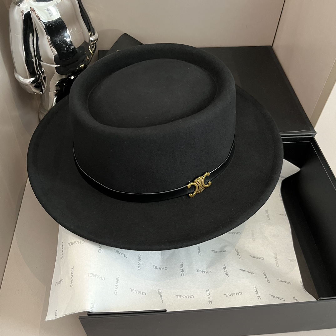¥ Negro Celine赛琳 nuevo sombrero de copa de lana 🦙, 100% lana%, forma con relieve, versátil, circunferencia de cabeza 6…