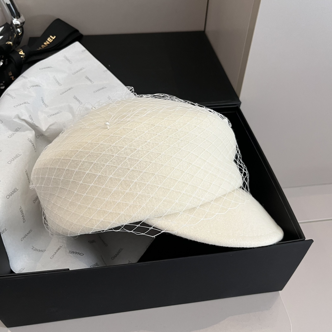 ¥ Blanco Dior sombrero de visera militar imprescindible para damas, sombrero de lana con velo 🦙, tela de lana 100%, ci…
