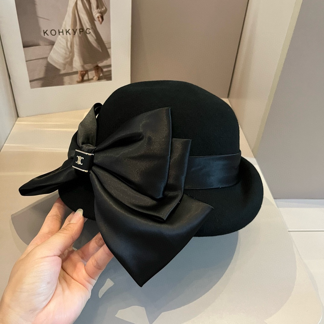 NO:214983,Black Celine Celine new wool topper, celebrity style bow accessories, head circumference 57cm hat, fisherman hat baseball hat knit hat, hat, celine, celine, espadrilles, hats19860909黑色 Celine赛琳新款羊毛礼帽,名媛风蝴蝶结配饰,头围57cm帽子渔夫帽棒球帽针织帽,帽子,celine,celine,espadrilles,hats,hat