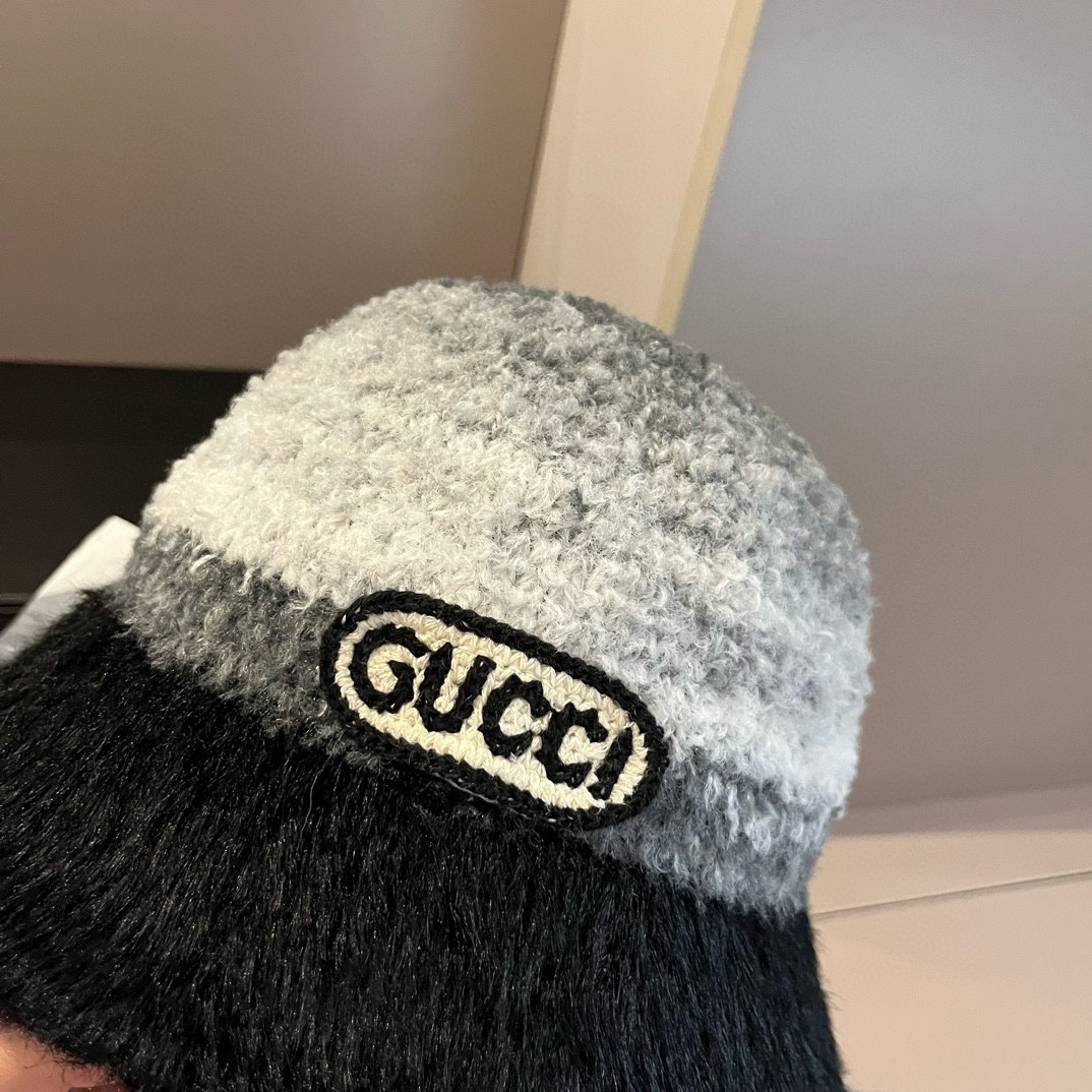 PGucci古奇新款羊羔绒渔夫帽渐变色头围57cm