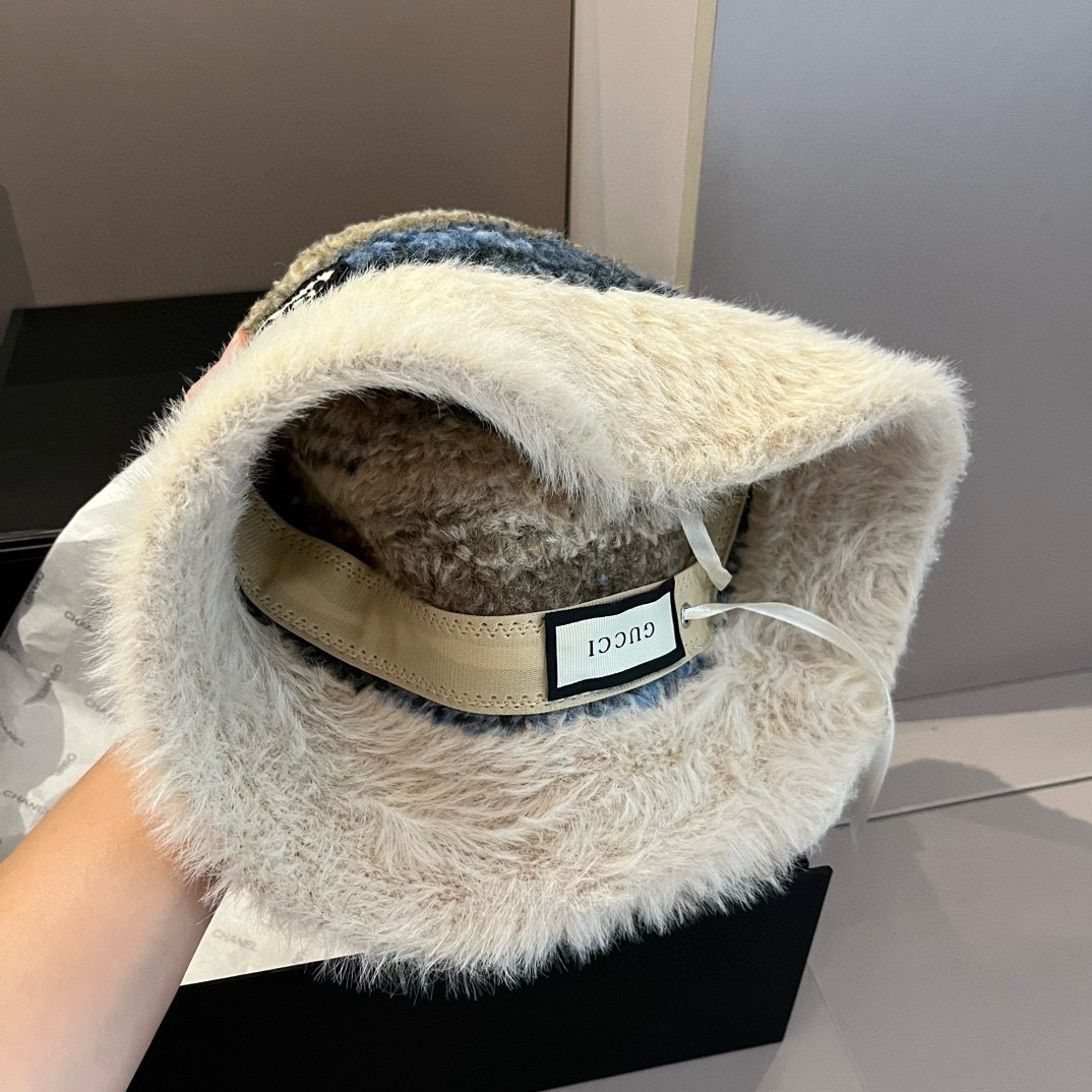 PGucci古奇新款羊羔绒渔夫帽渐变色头围57cm