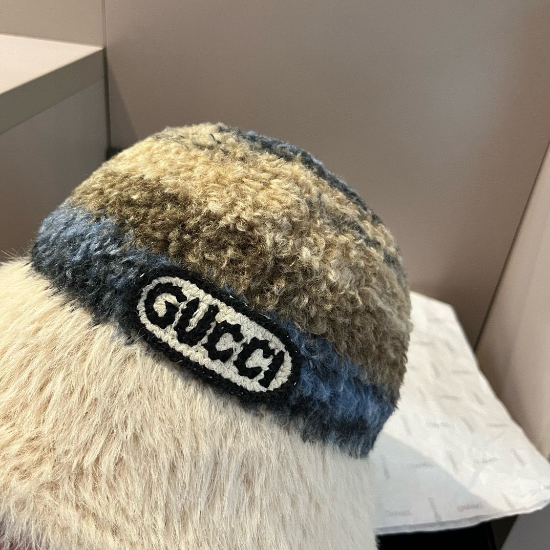 PGucci古奇新款羊羔绒渔夫帽渐变色头围57cm