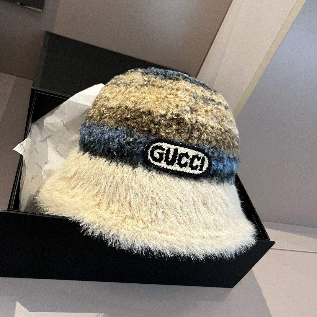PGucci古奇新款羊羔绒渔夫帽渐变色头围57cm