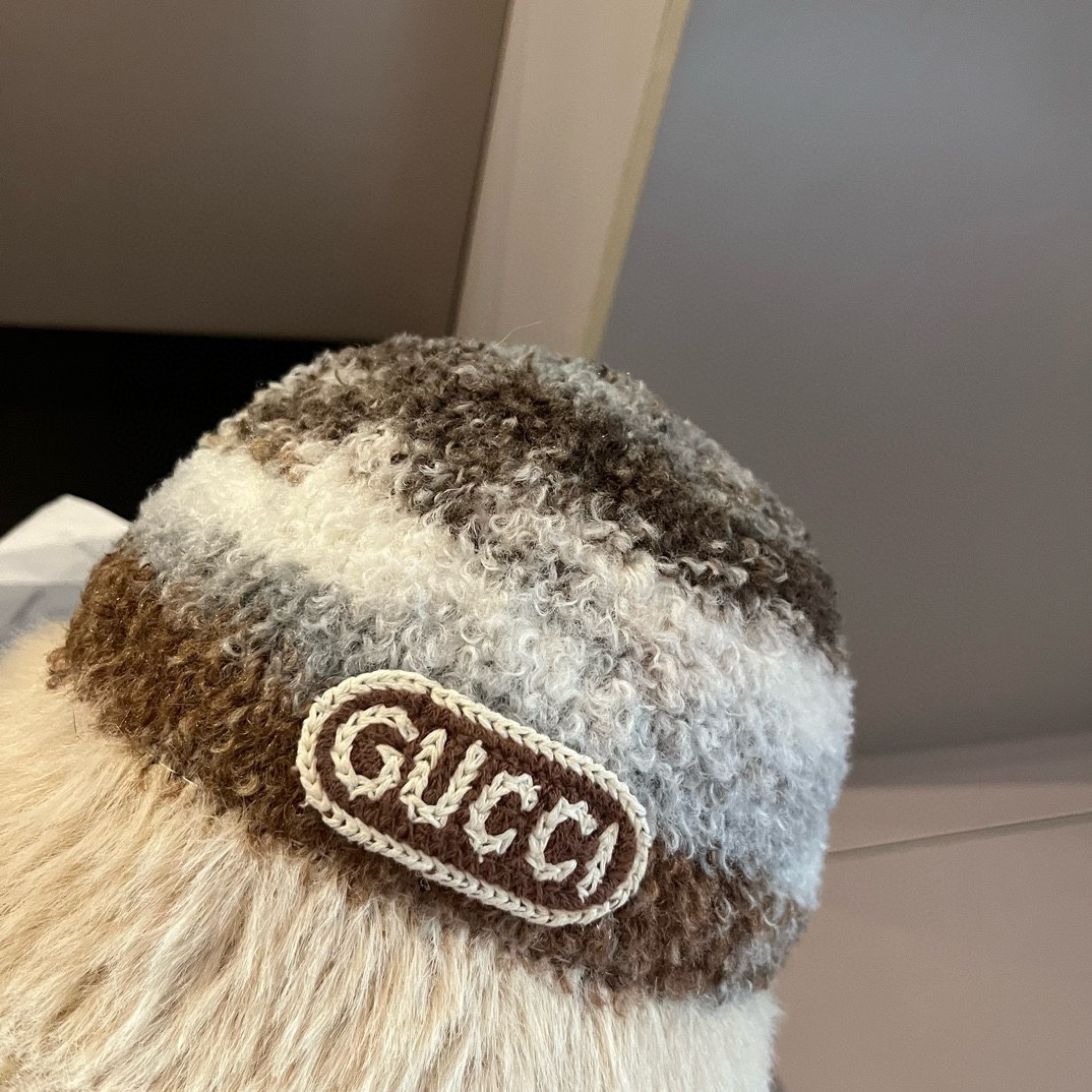 PGucci古奇新款羊羔绒渔夫帽渐变色头围57cm