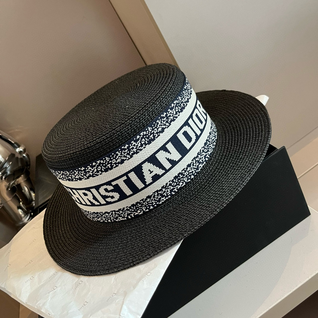 NO:220432,Dior new flat top straw hat, head circumference 57cm black and white two-color hat fisherman hat baseball hat knit hat, hat, dior, dior, espadrilles, hats19860909Dior迪奥新款平顶草帽,头围57cm 黑 白两色帽子渔夫帽棒球帽针织帽,帽子,dior,dior,espadrilles,hats,hat