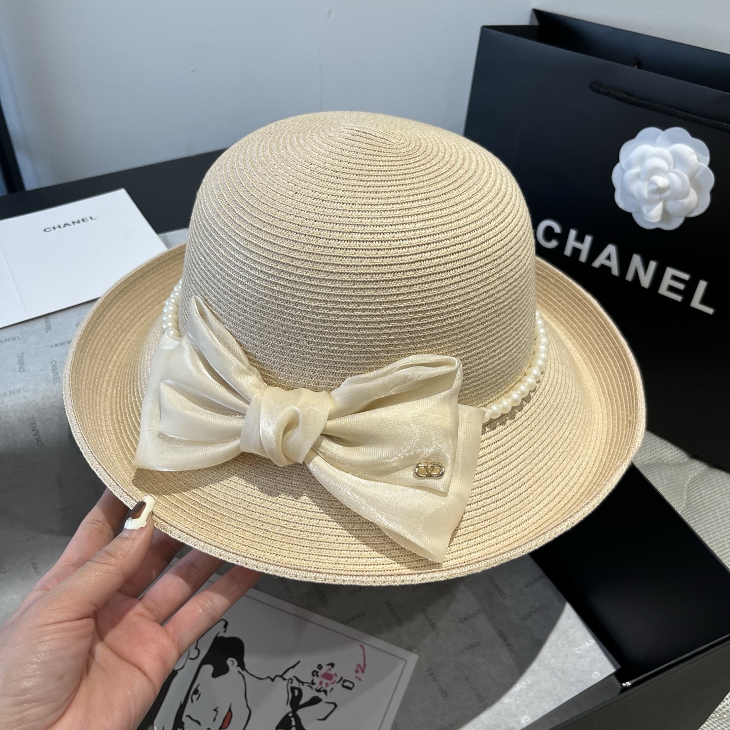 zero 189. valentino blanche hat, curly butter hat, 57 cm - 图片 8