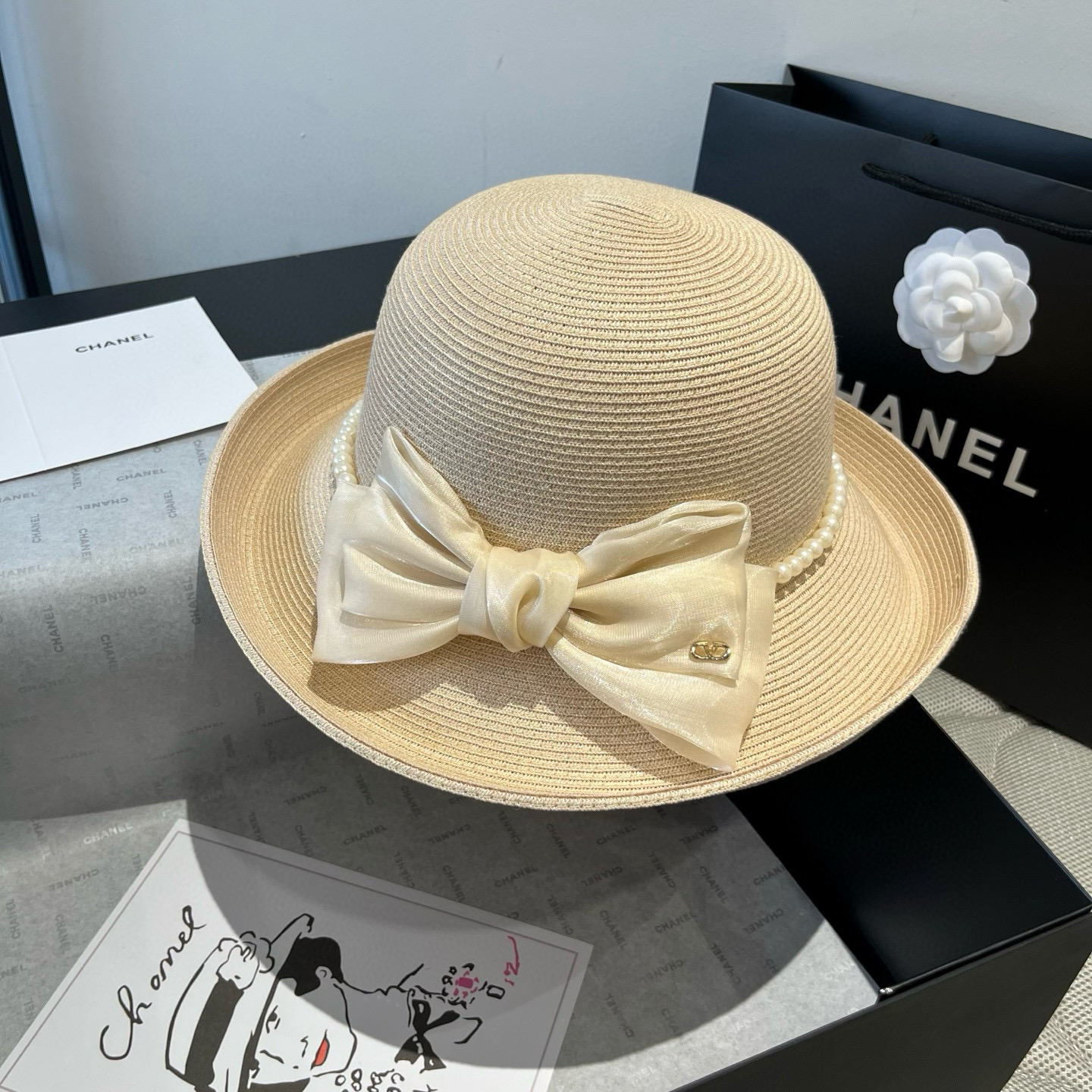 zero 189. valentino blanche hat, curly butter hat, 57 cm - 图片 1