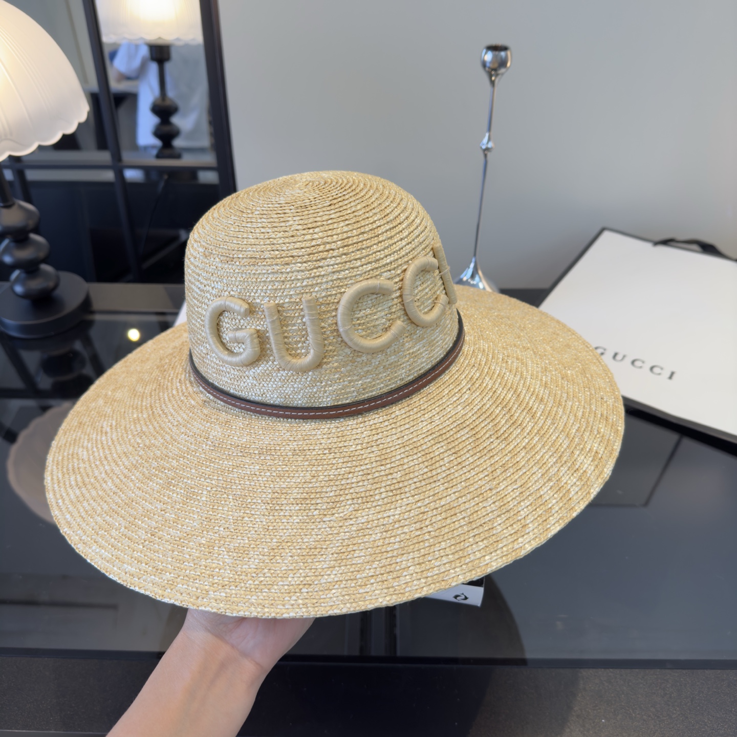Gucci Gucci古奇 款麦秆草礼帽， 开模定制，头围57cm