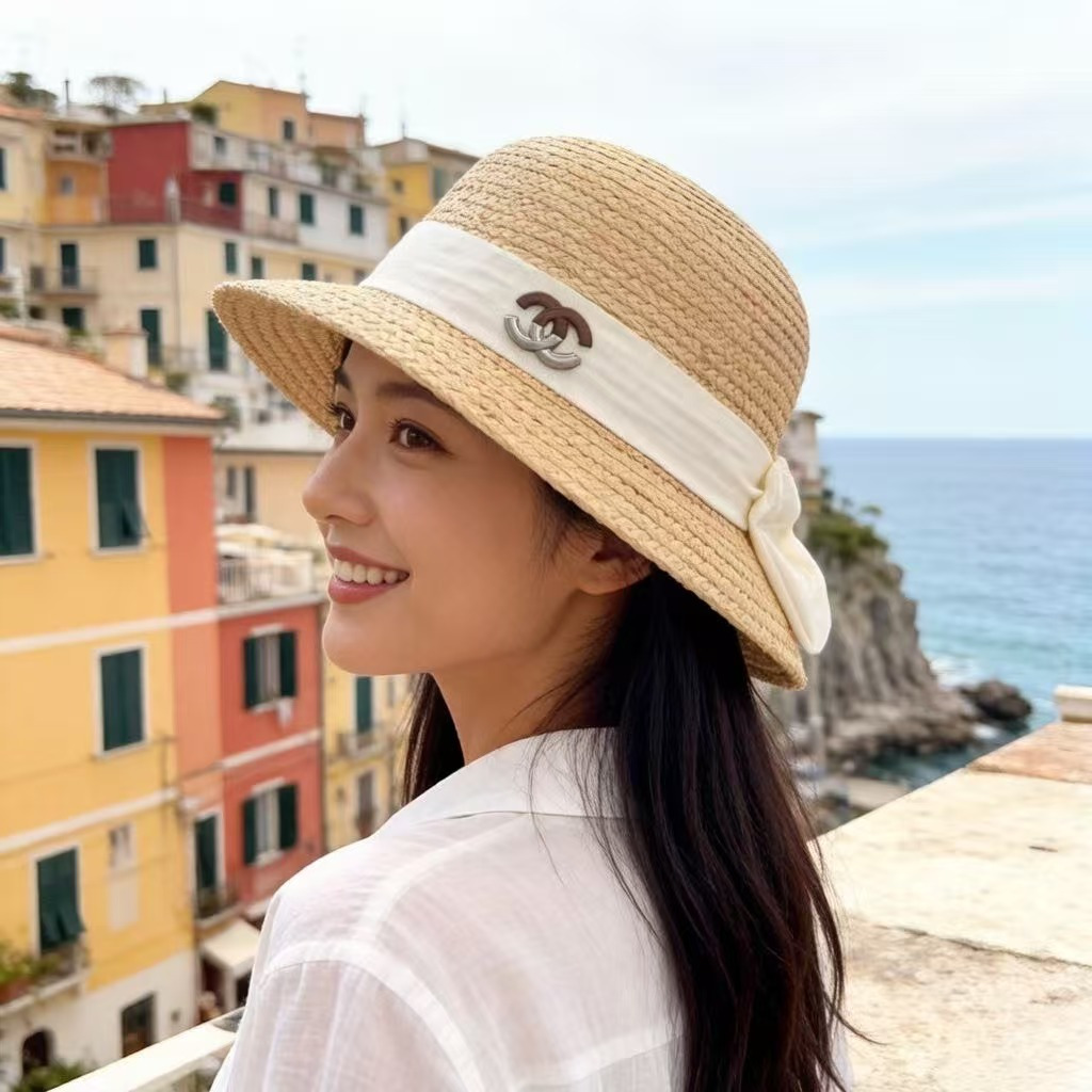 Chanel Chanel香奈儿新款盆帽草帽，小清新，头围57cm