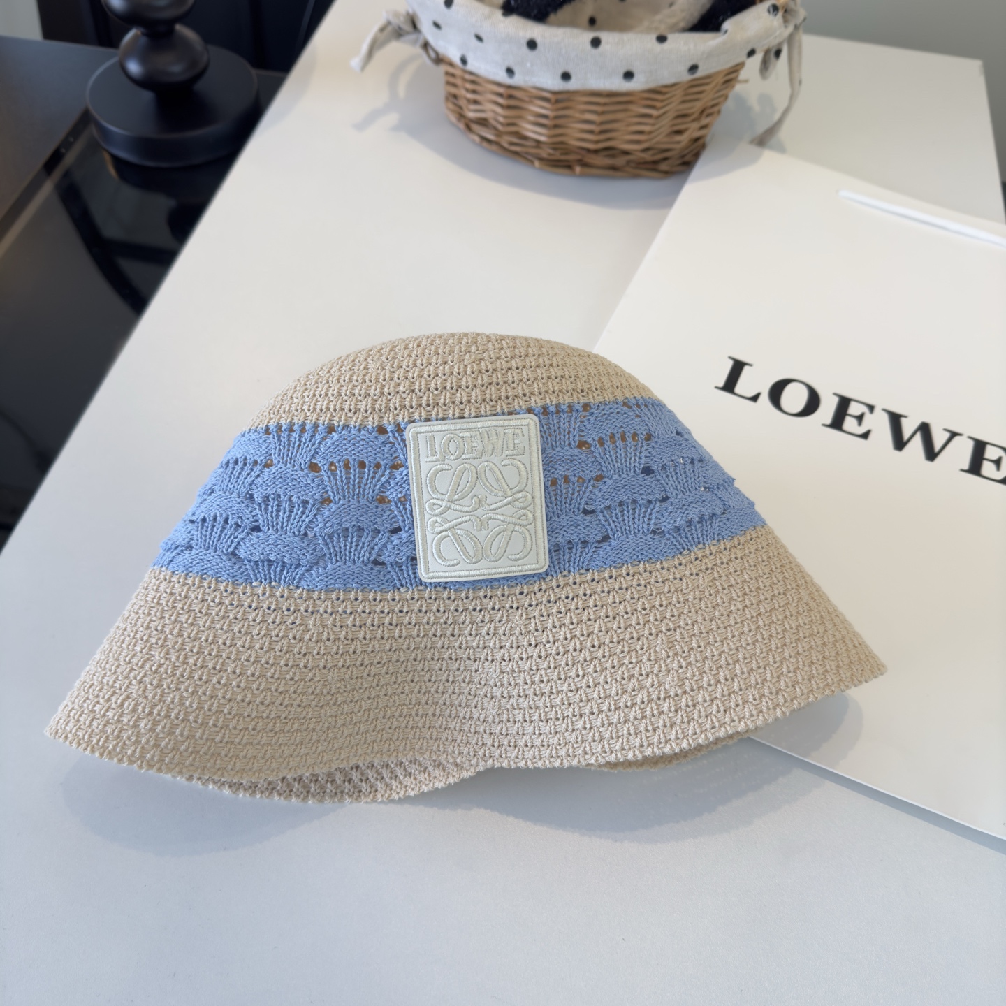 Loewe 罗意威新款针织遮阳渔夫帽，可折叠，头围57cm