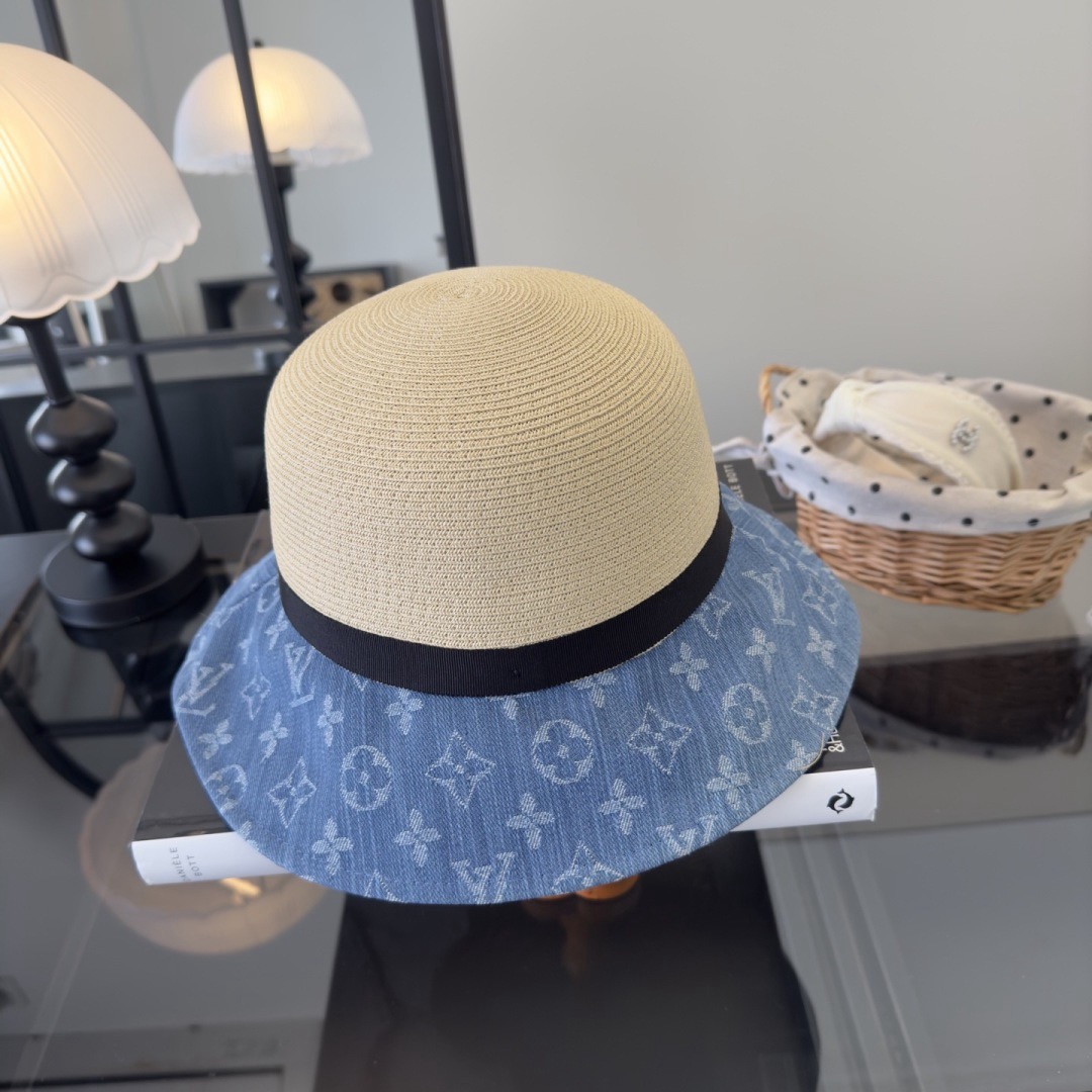 Louis Vuitton Lv新款草帽，拉菲草制作，拼老花面料，名媛 ，头围57cm
