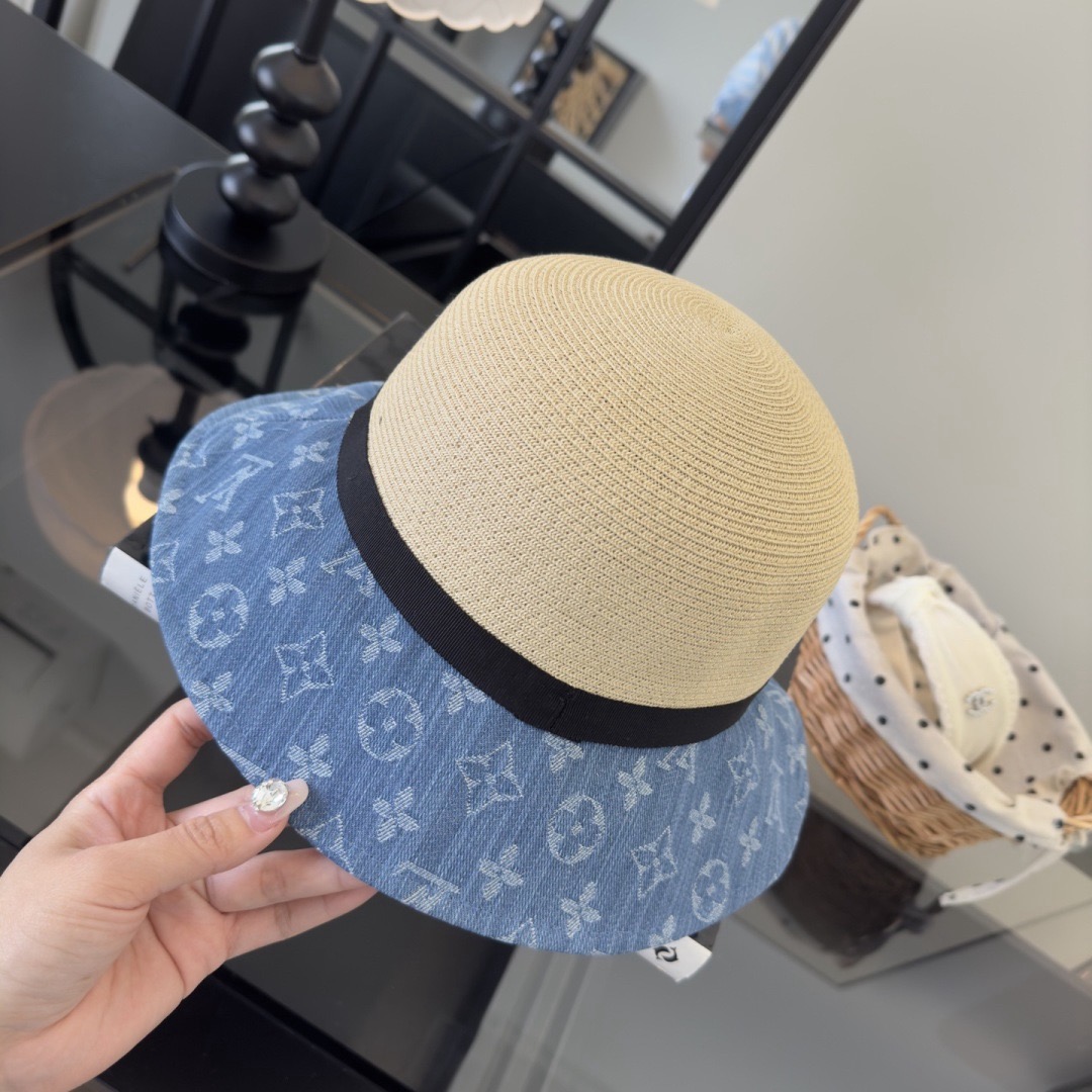 Louis Vuitton Lv新款草帽，拉菲草制作，拼老花面料，名媛 ，头围57cm