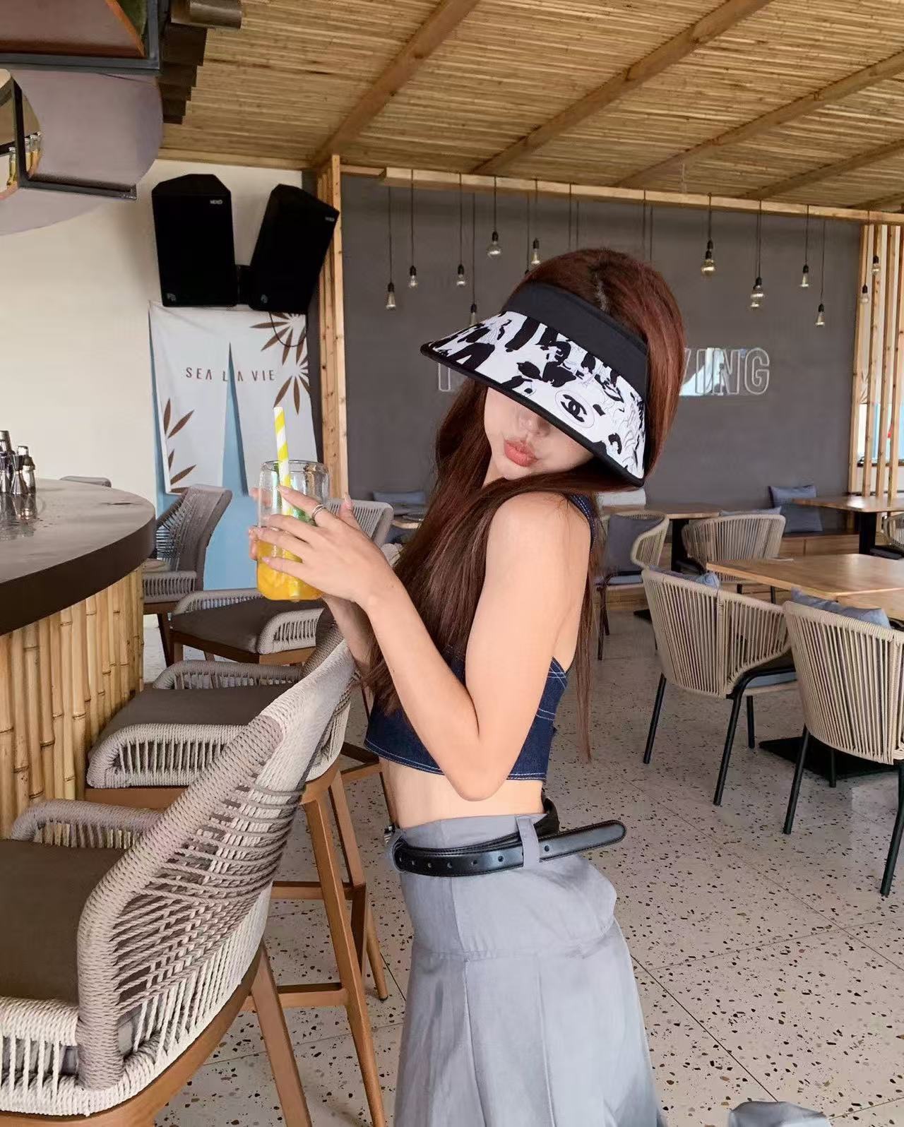 PChanel香奈儿新款小清新空顶遮阳帽，可调节