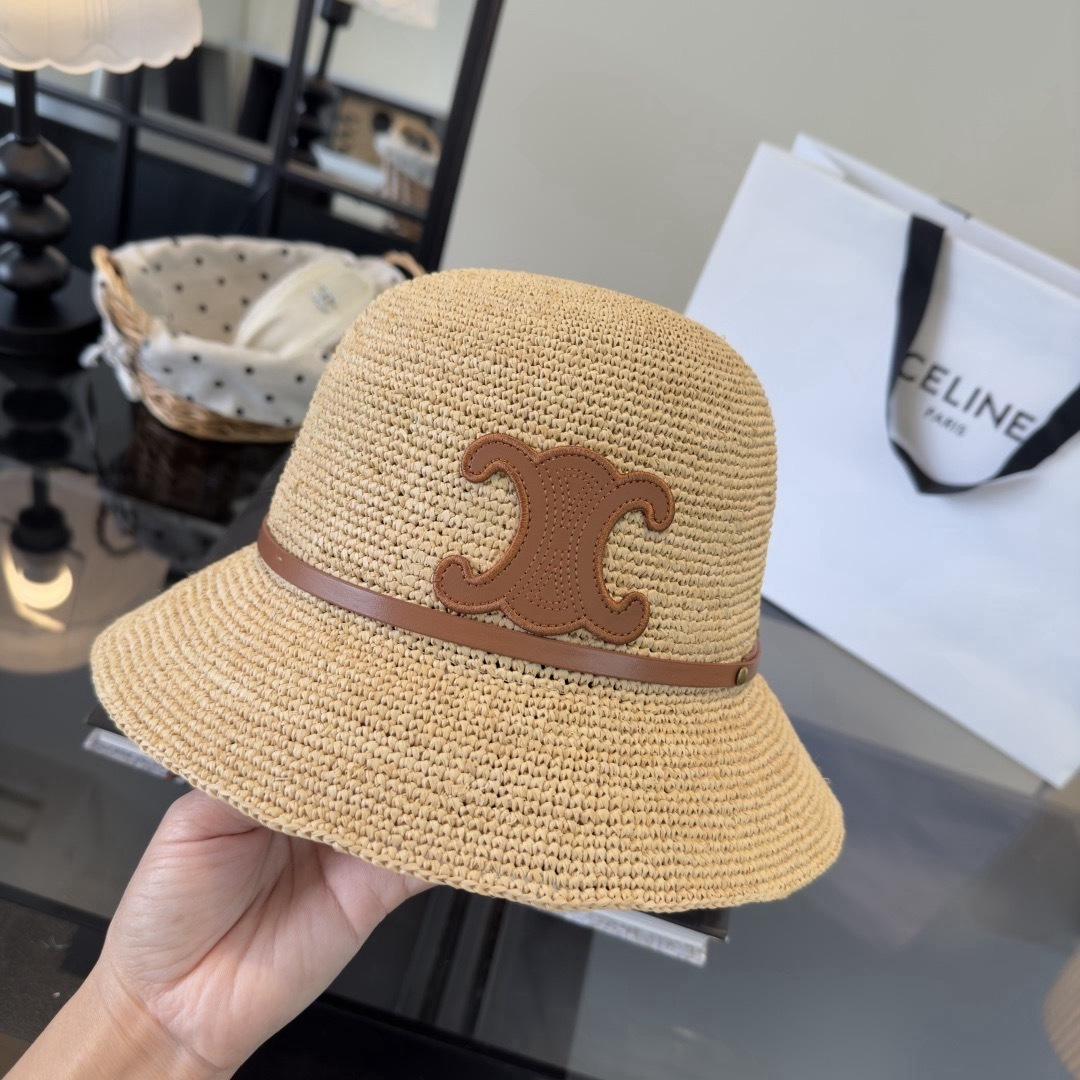Celine Celine赛琳新款拉菲草帽，纯手工钩织，头围57cm