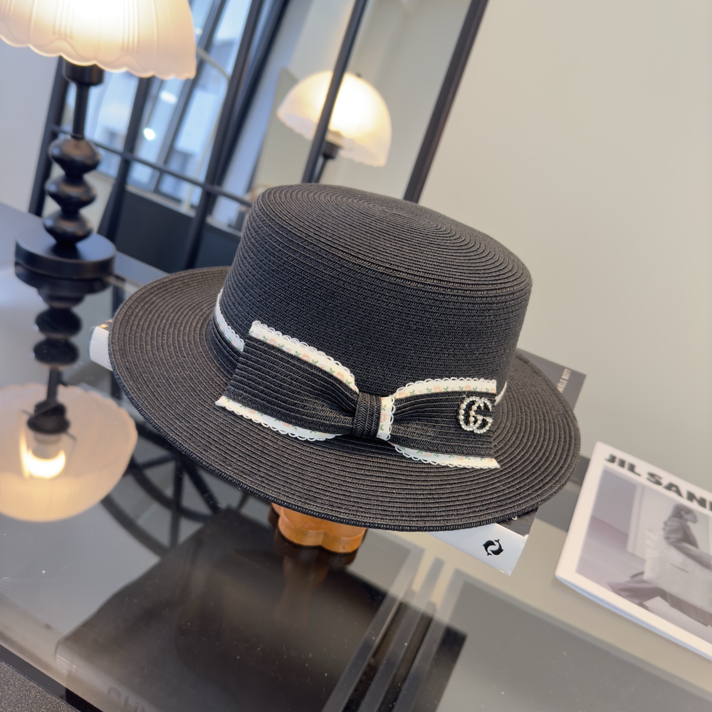 Gucci Gucci古奇新款蝴蝶结平顶草帽，简约
