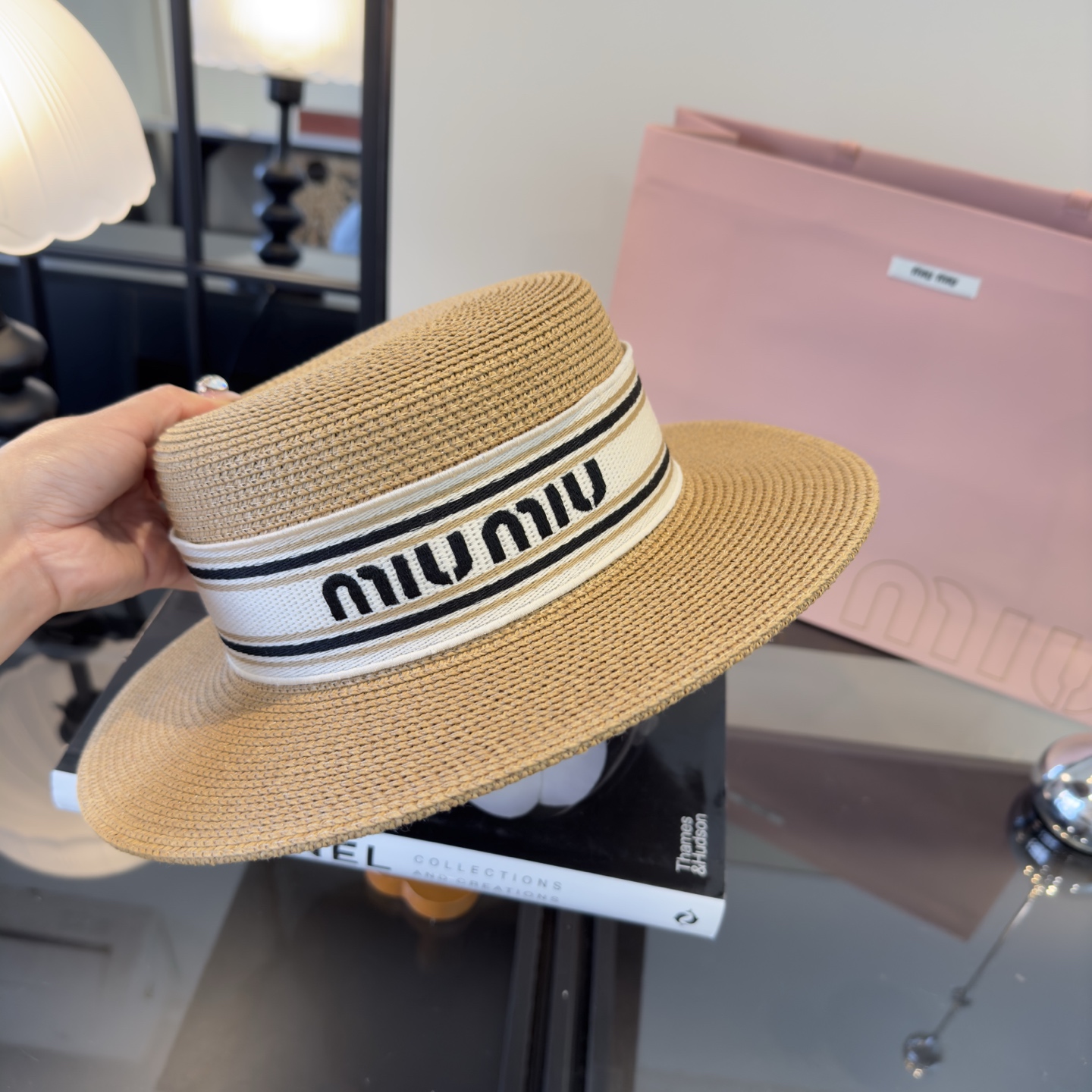 Miu Miu 缪缪新款草帽，平顶礼帽台湾PP草，头围57cm