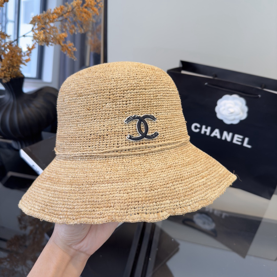Chanel Chanel香奈儿拉菲草帽，纯手工钩织，头围57cm
