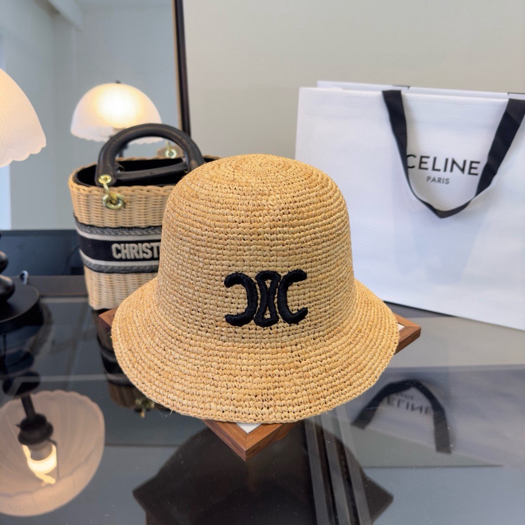 Celine Celine赛琳拉菲草帽，纯手工钩织，刺绣logo， 开模，高品质，独家定制，产量贼低，卖一个少一个，头围57cm
