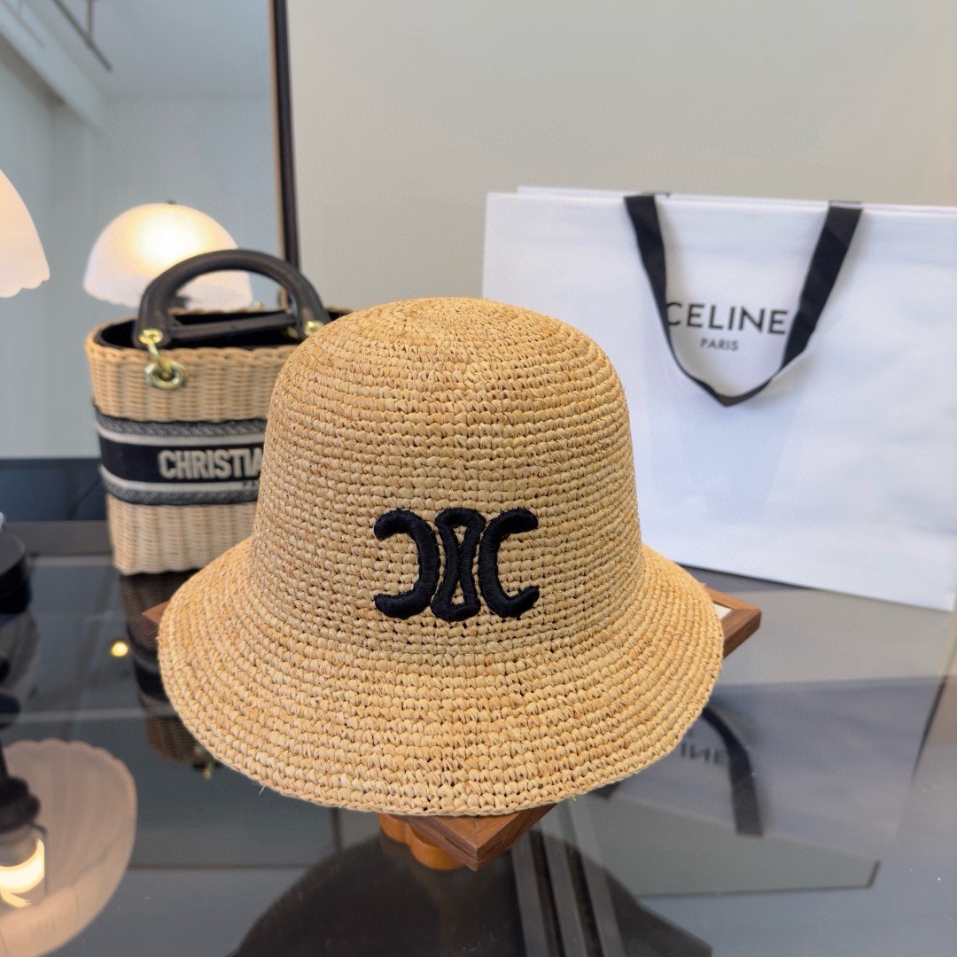 Celine Celine赛琳拉菲草帽，纯手工钩织，刺绣logo， 开模，高品质，独家定制，产量贼低，卖一个少一个，头围57cm