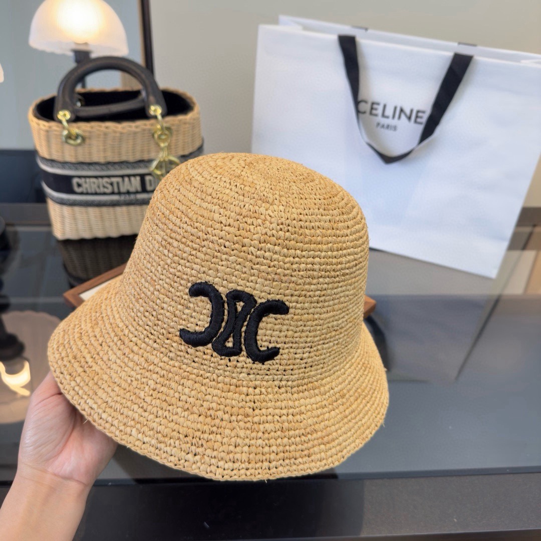 Celine Celine赛琳拉菲草帽，纯手工钩织，刺绣logo， 开模，高品质，独家定制，产量贼低，卖一个少一个，头围57cm