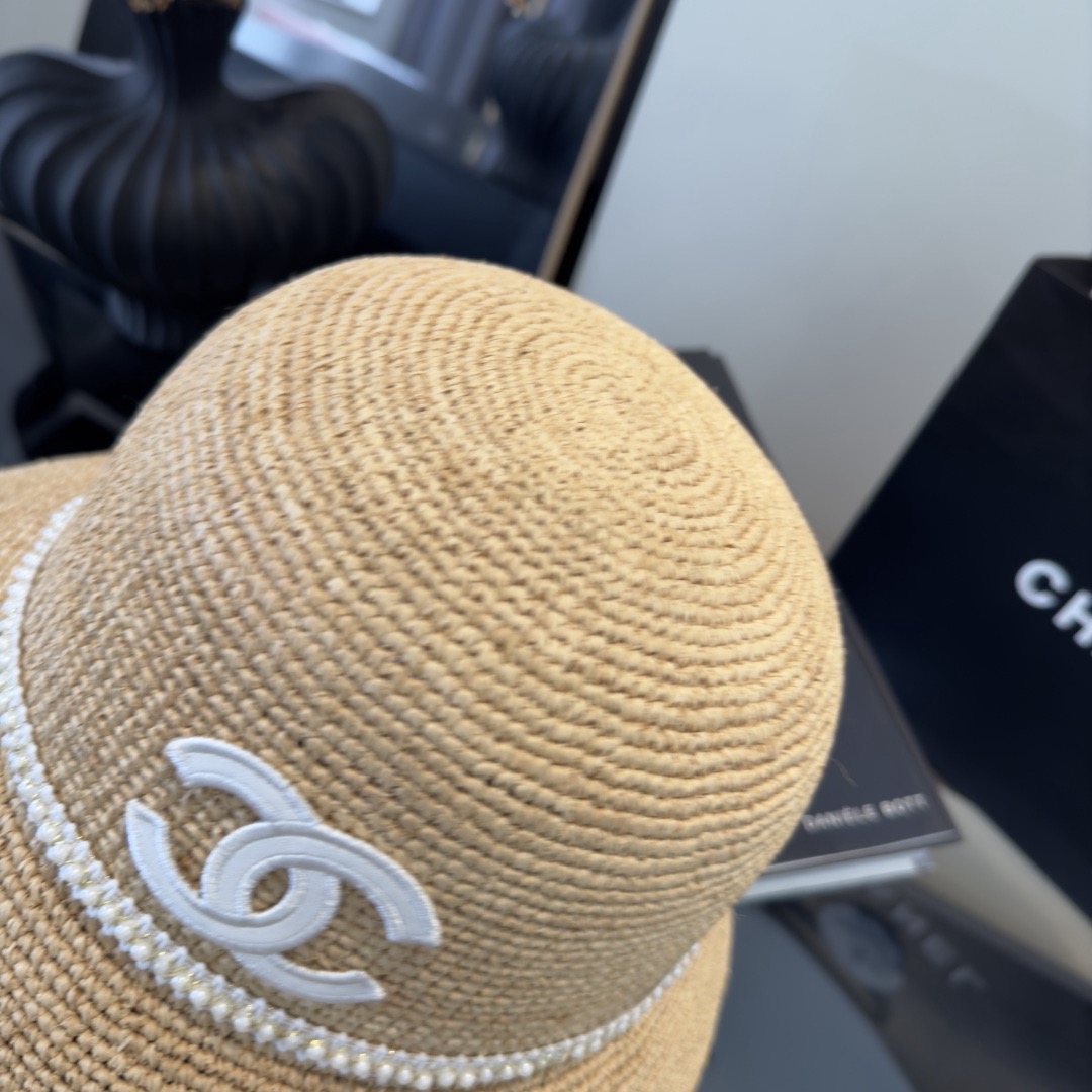 Chanel Chanel香奈儿拉菲草帽，纯手工钩织，头围57cm