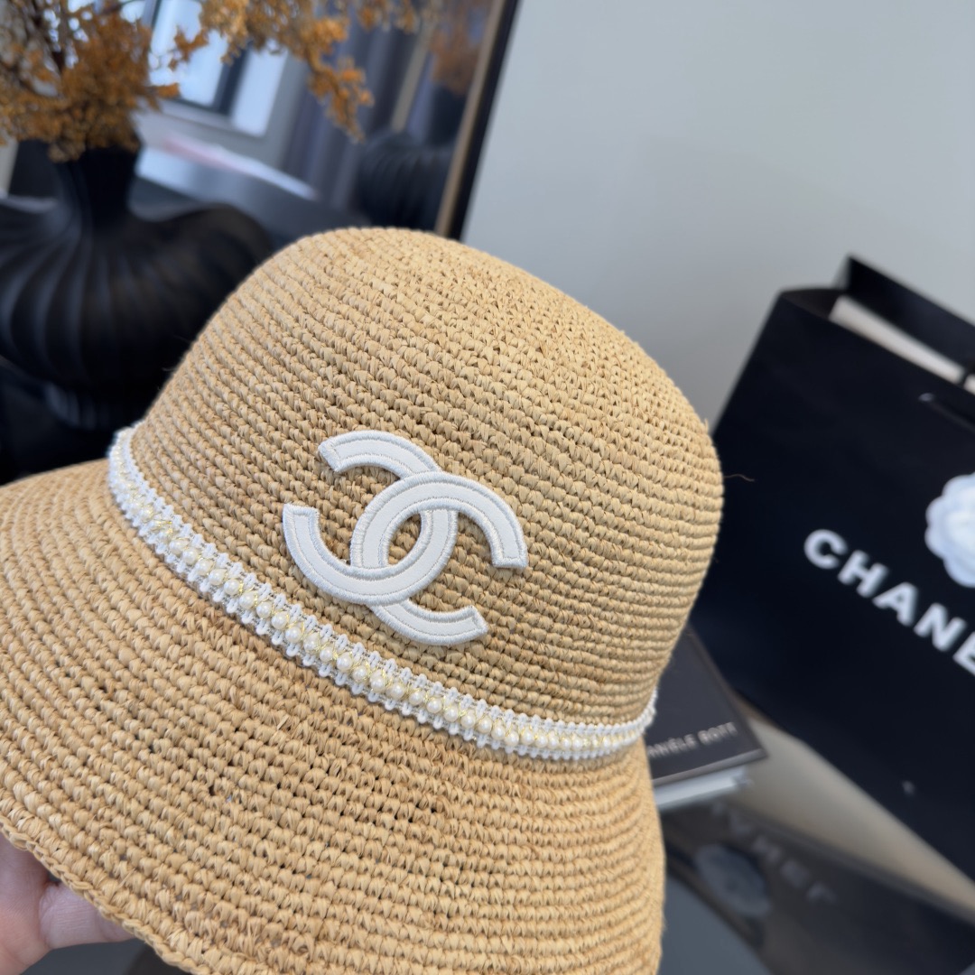 Chanel Chanel香奈儿拉菲草帽，纯手工钩织，头围57cm