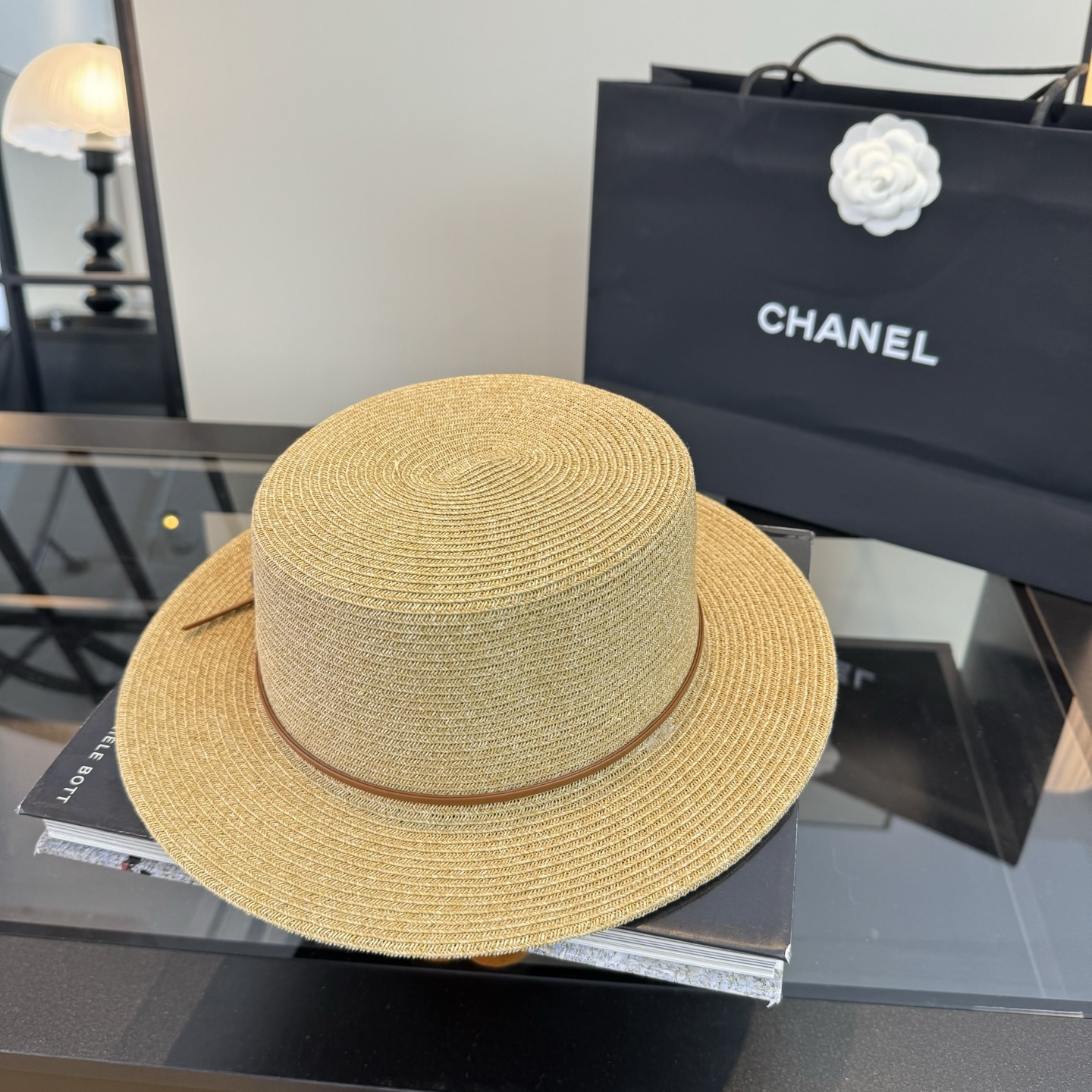 PChanel香奈儿平顶草帽，细草制作，头围57cm