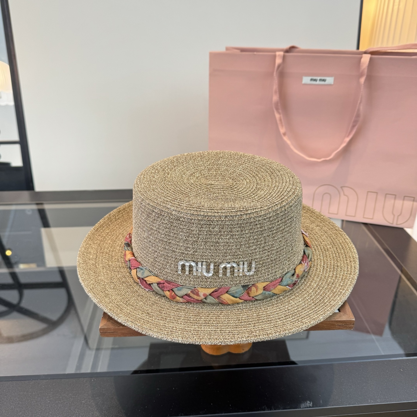 Pmiumiu缪缪平顶草帽，细草制作，头围57cm