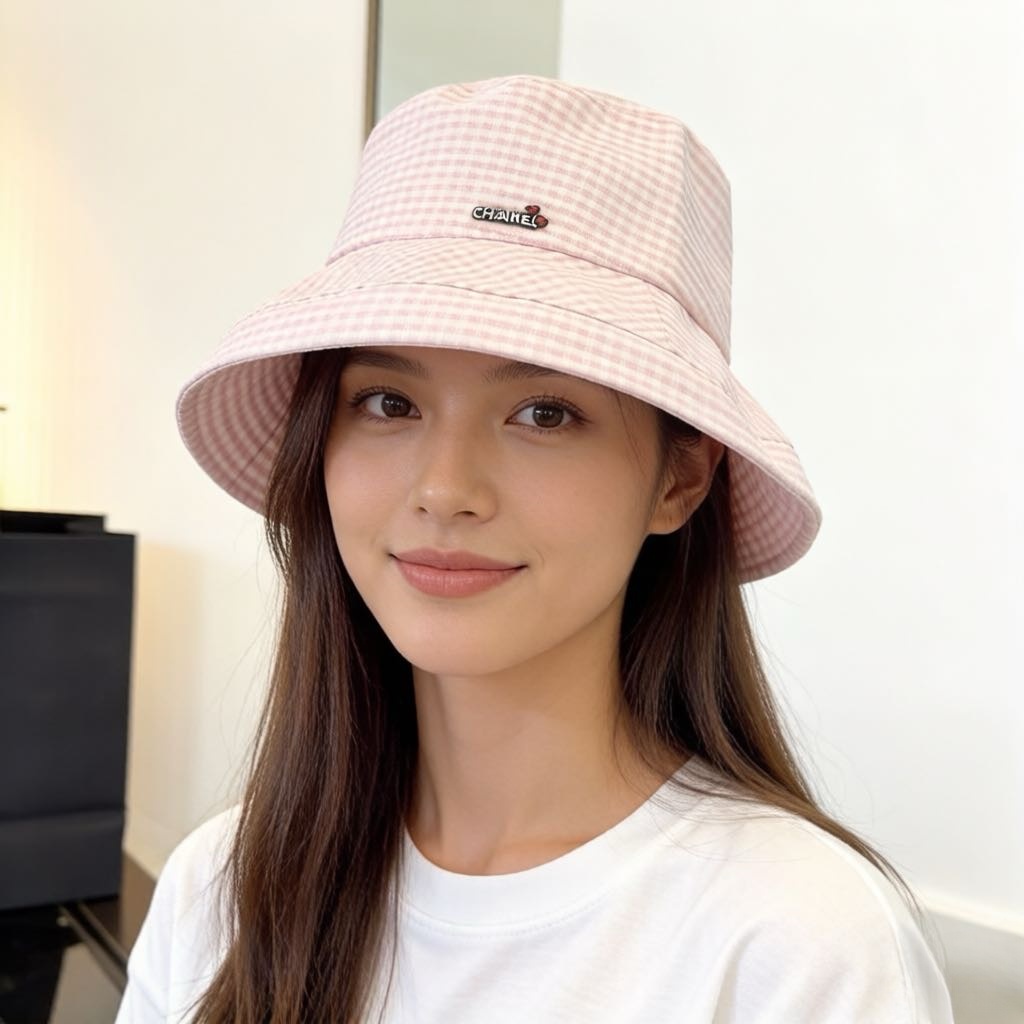 P Chanel香奈儿格子渔夫帽，甜美风 头围57cm