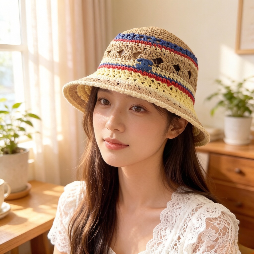 PChanel香奈儿拼色草帽，头围57cm