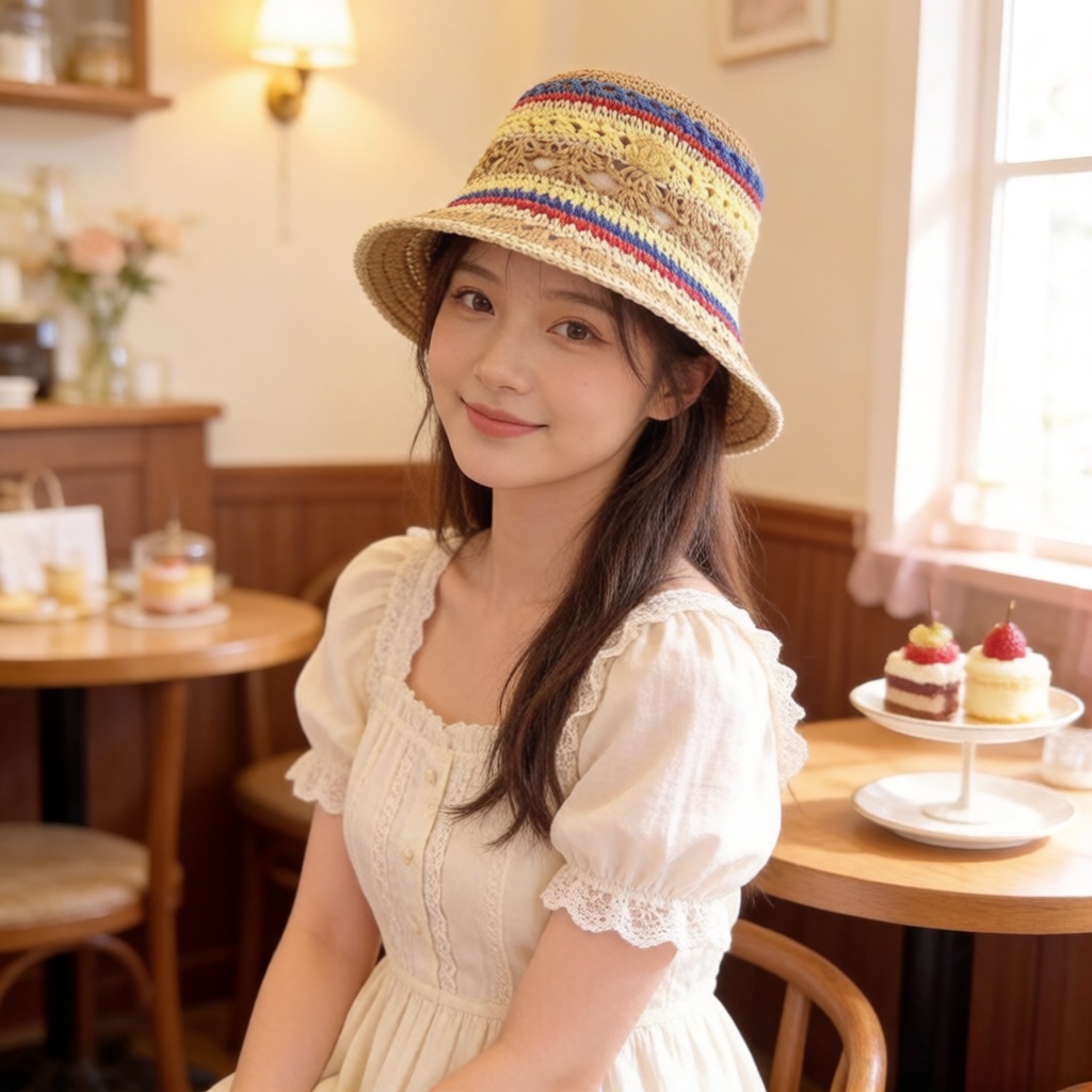 PChanel香奈儿拼色草帽，头围57cm