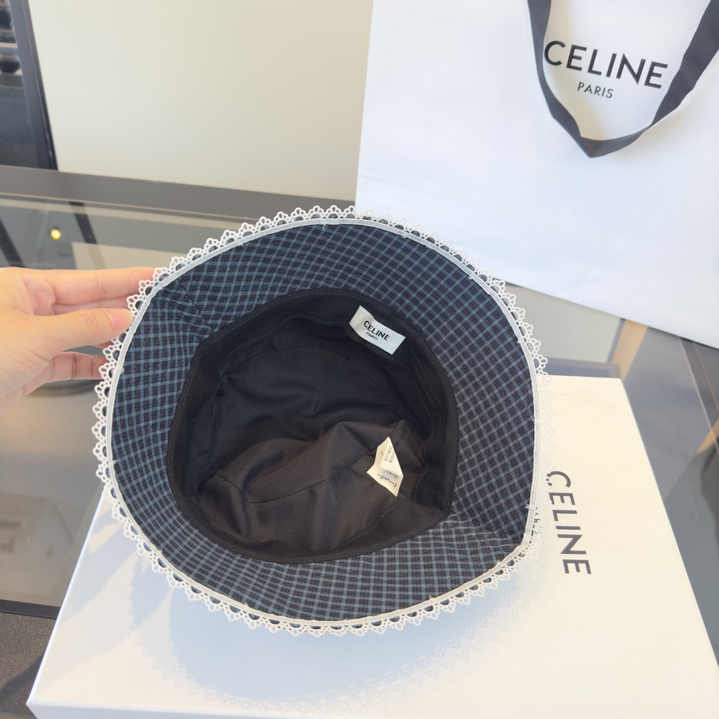 PCeline赛琳凯旋门格子渔夫帽