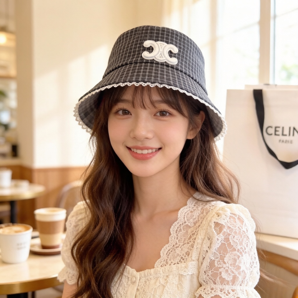 PCeline赛琳凯旋门格子渔夫帽
