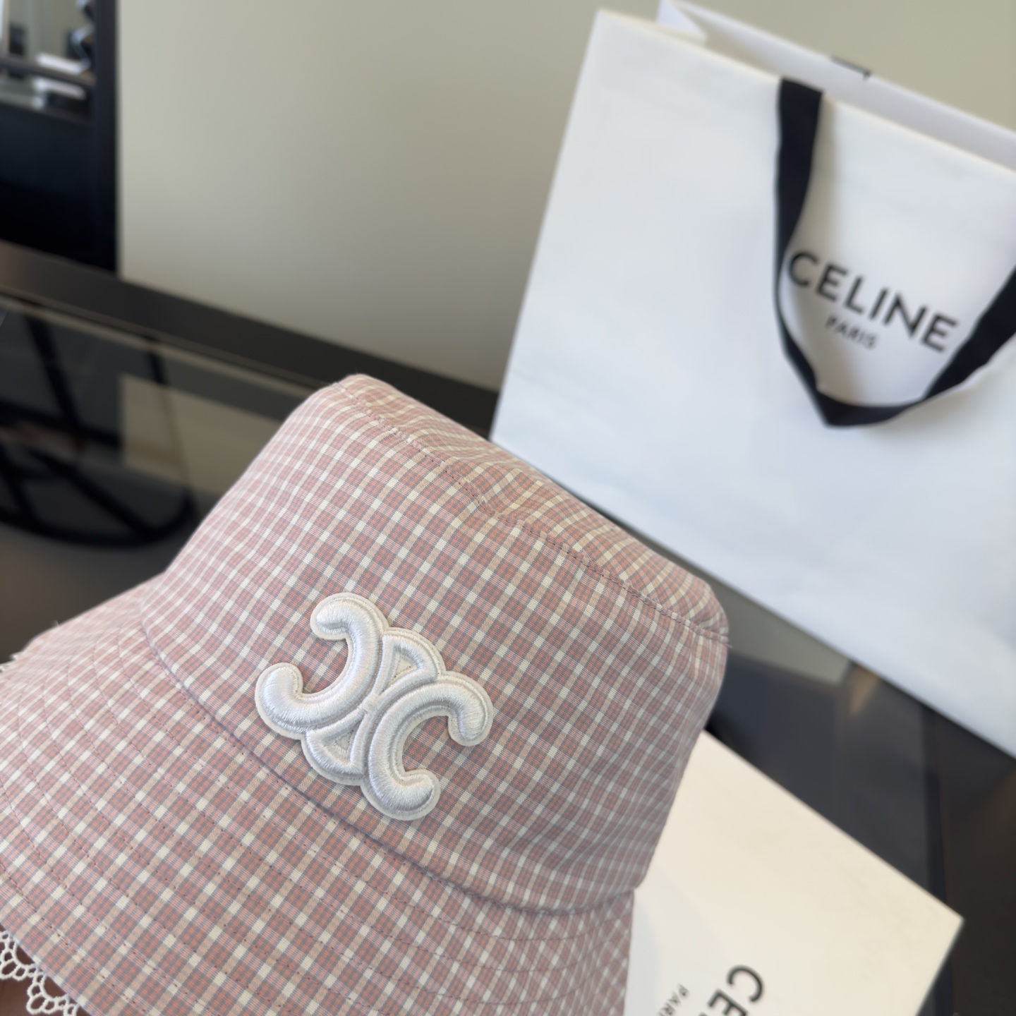 PCeline赛琳凯旋门格子渔夫帽