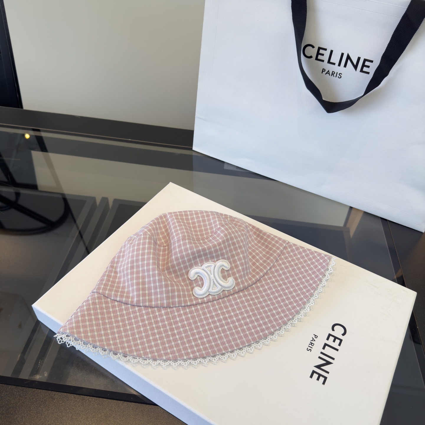 PCeline赛琳凯旋门格子渔夫帽