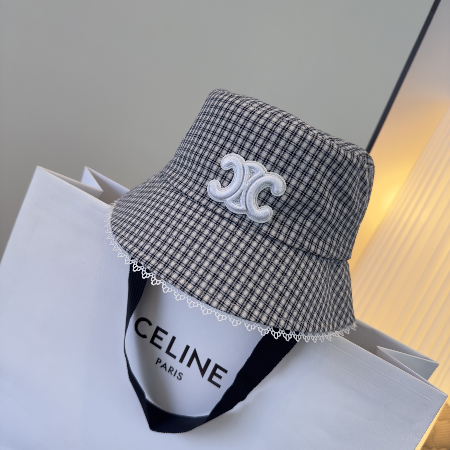 PCeline赛琳凯旋门格子渔夫帽