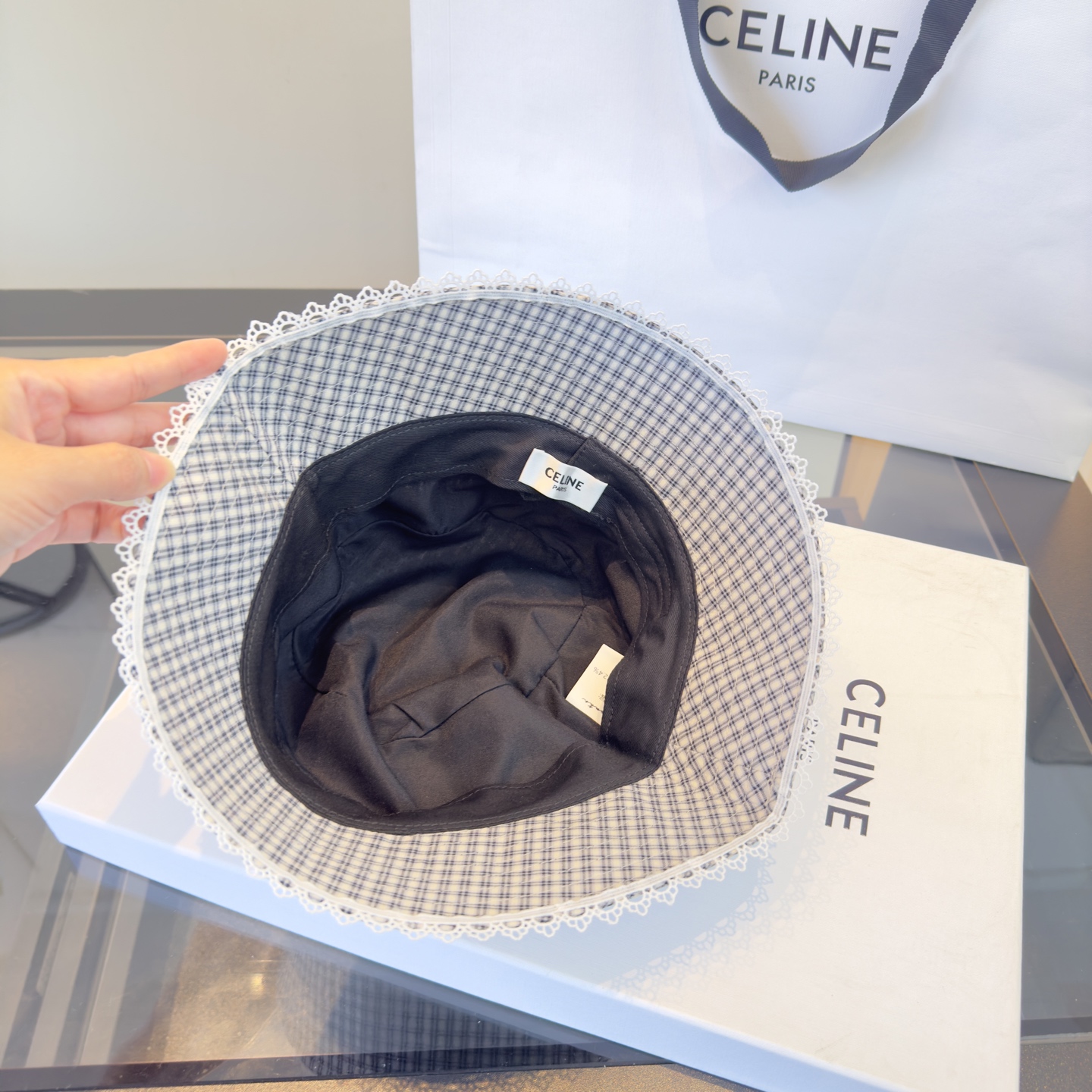 PCeline赛琳凯旋门格子渔夫帽