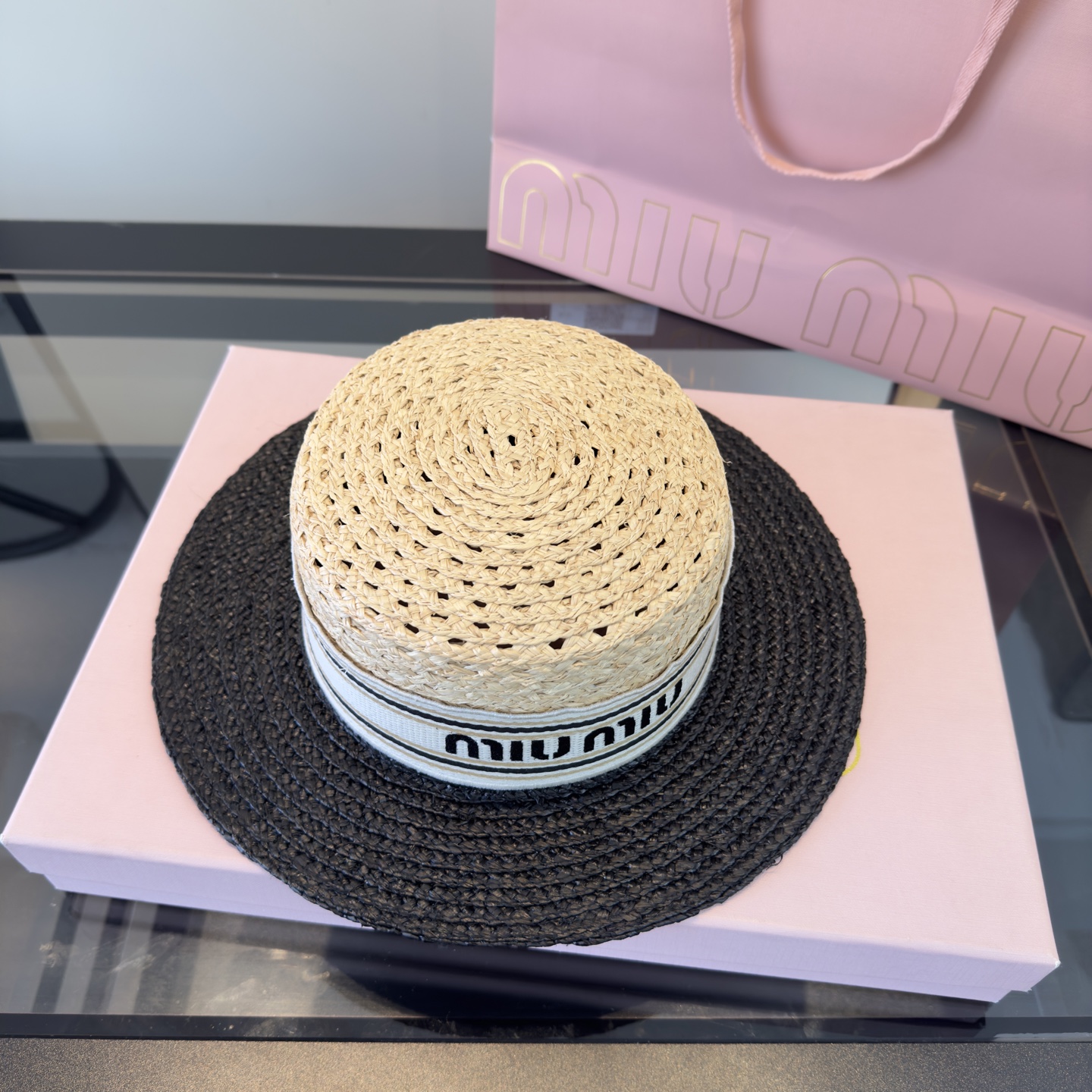 PMiuMiu缪缪新款平顶草帽，头围67cm