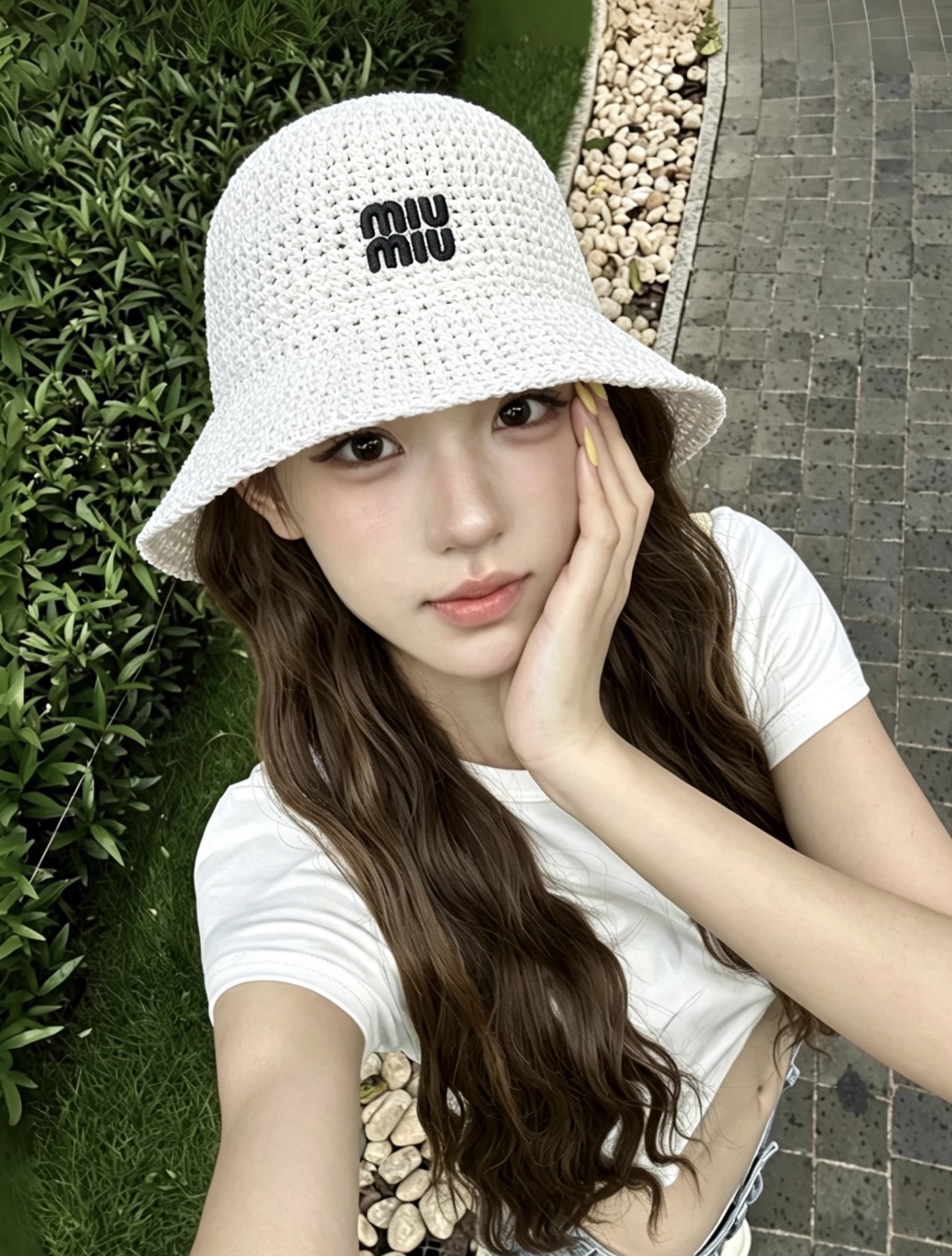 Pmiumiu缪缪新款草帽，纯手工编织草帽，头围57cm可折叠