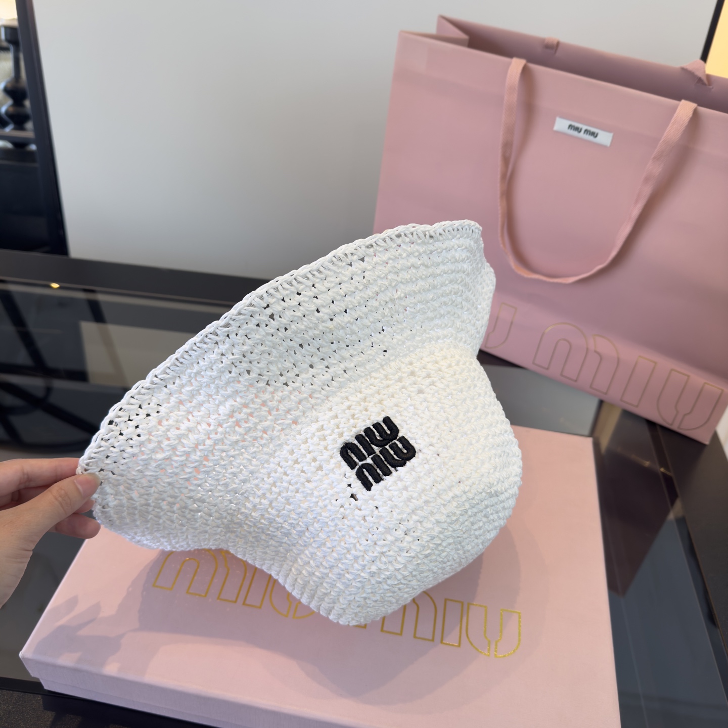 Pmiumiu缪缪新款草帽，纯手工编织草帽，头围57cm可折叠