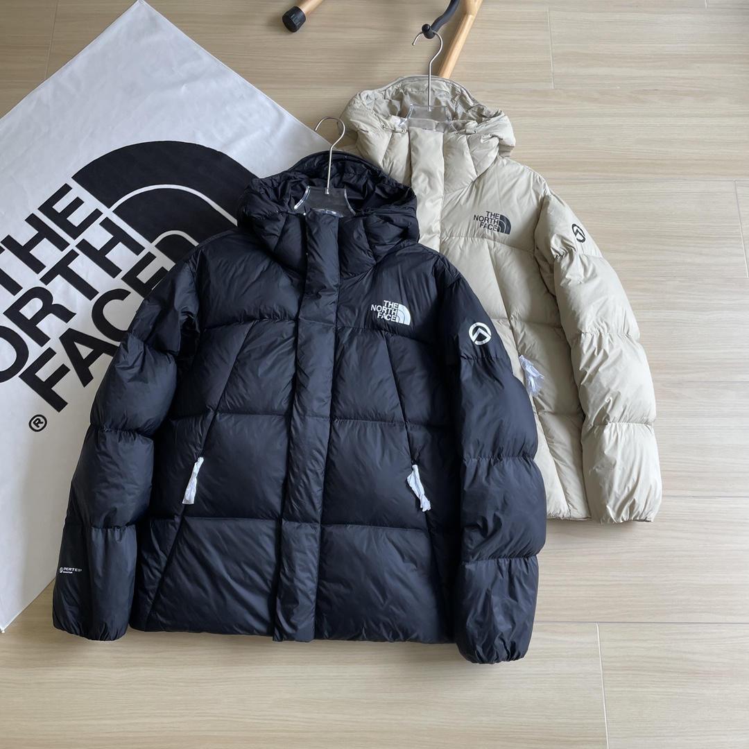 The North Face Clothing Down Jacket Beige Black White Printing Unisex Duck Down Winter Collection Hooded Top