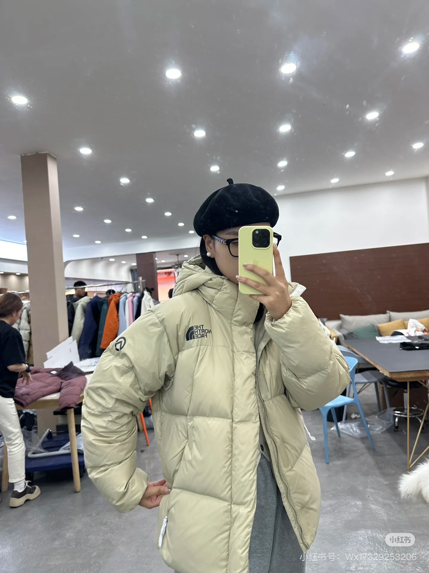 The North Face Clothing Down Jacket Beige Black White Printing Unisex Duck Down Winter Collection Hooded Top