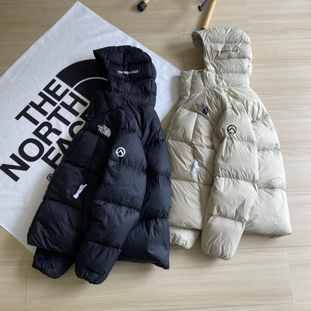 The North Face Fashion
 Clothing Down Jacket Fake AAA+
 Beige Black White Printing Unisex Duck Down Winter Collection Hooded Top