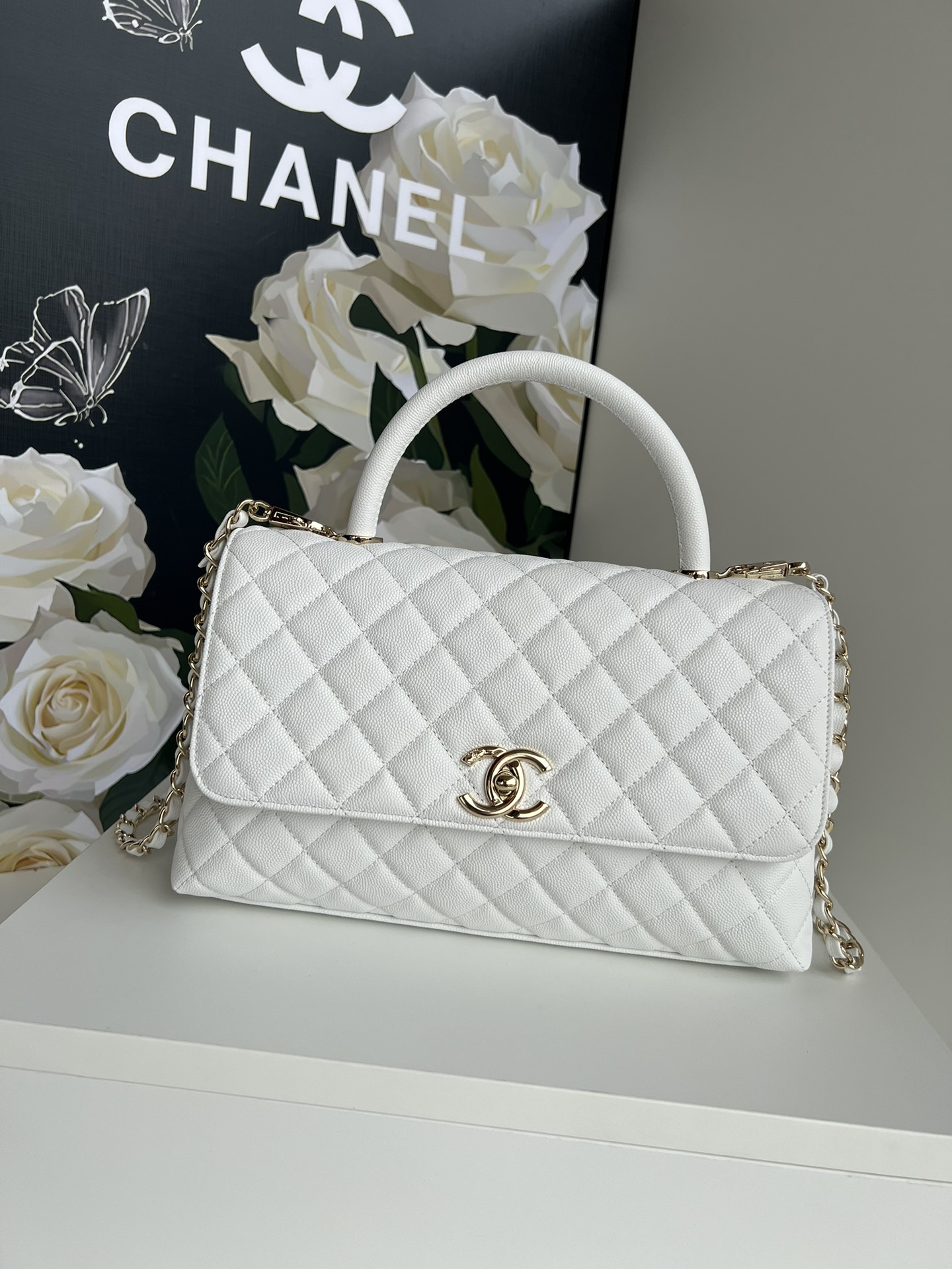 Chanel Coco Handle Faux
 Violet – brun Rouge Quincaillerie en or Cuir de vache Peau mouton