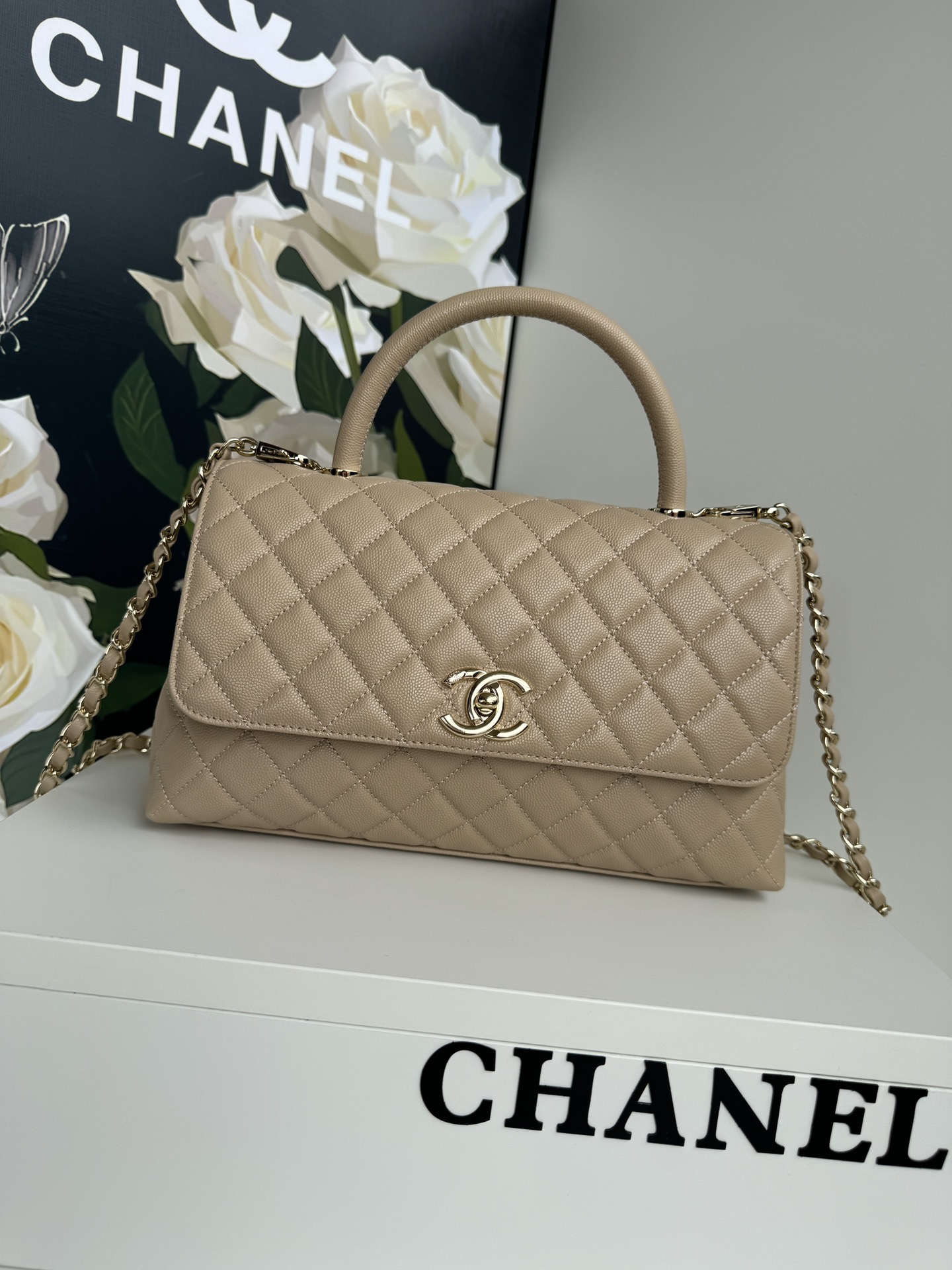 Chanel Coco Handle Violet – brun Rouge Quincaillerie en or Cuir de vache Peau mouton
