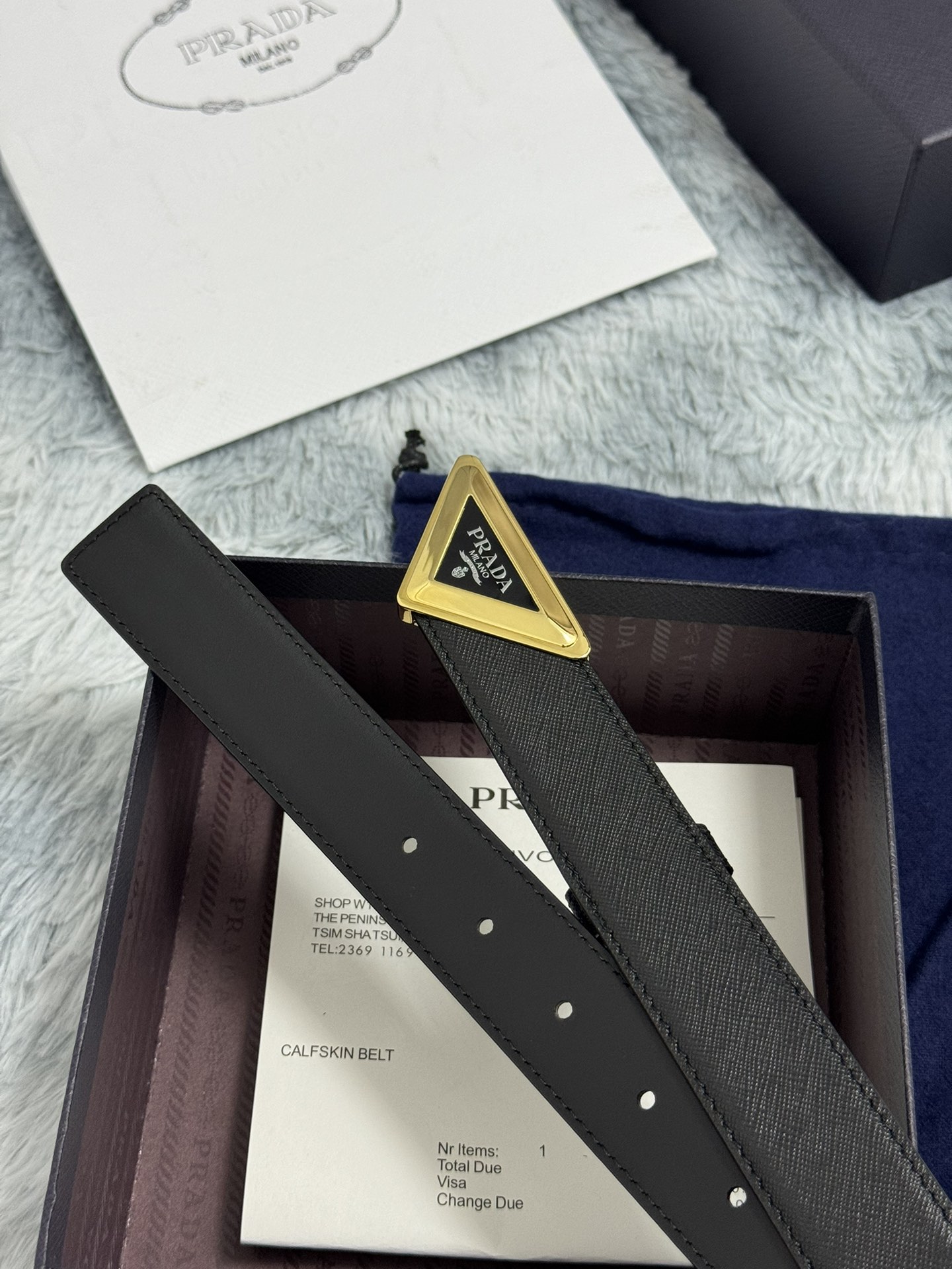 PRADA 3.0cm 十字纹牛皮纹理品质