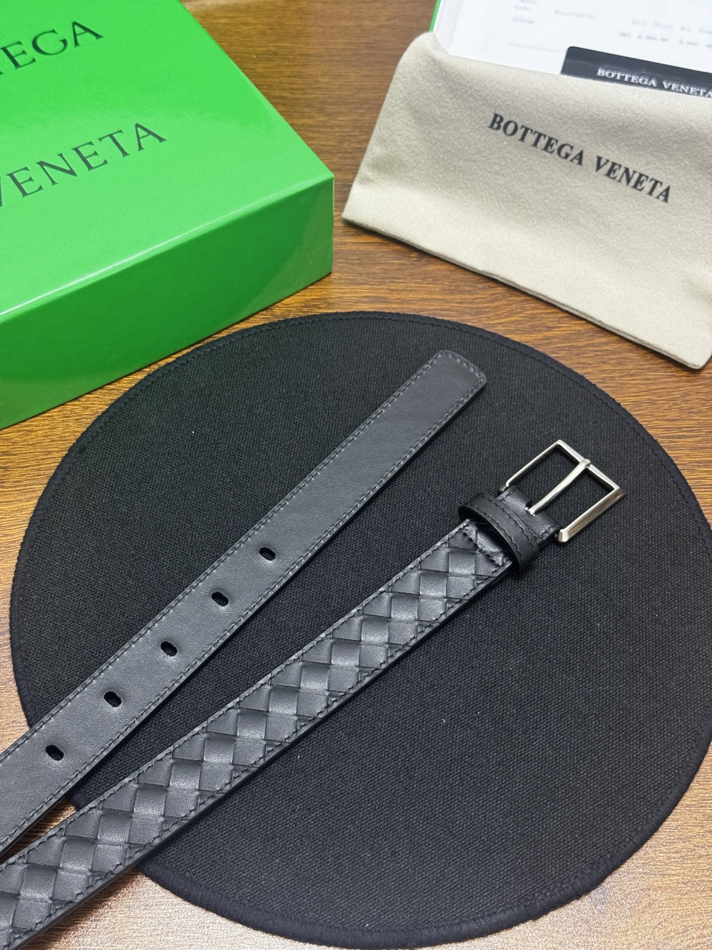 BOTTEGA VENETA 2.5cm 黑Intrecciato Piccolo编织皮革腰带, BOTTEGA VENETA 2.5cm 黑Intrecciato Piccolo编织皮革腰带,