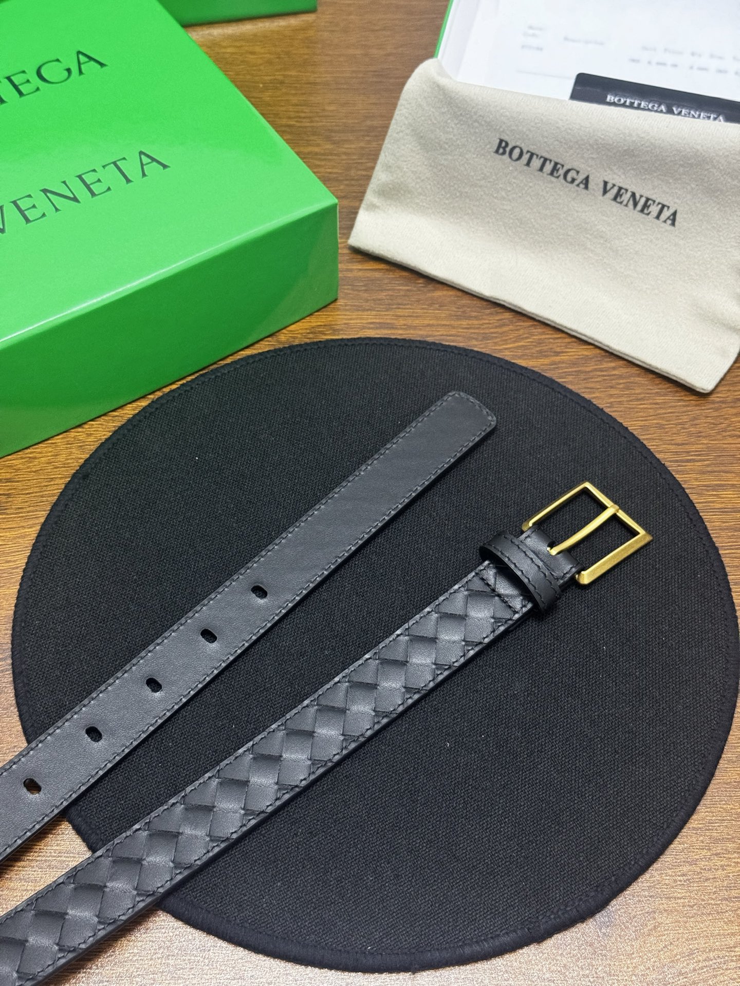 BOTTEGA VENETA   2.5cm   黑Intrecciato Piccolo编织皮革腰带，