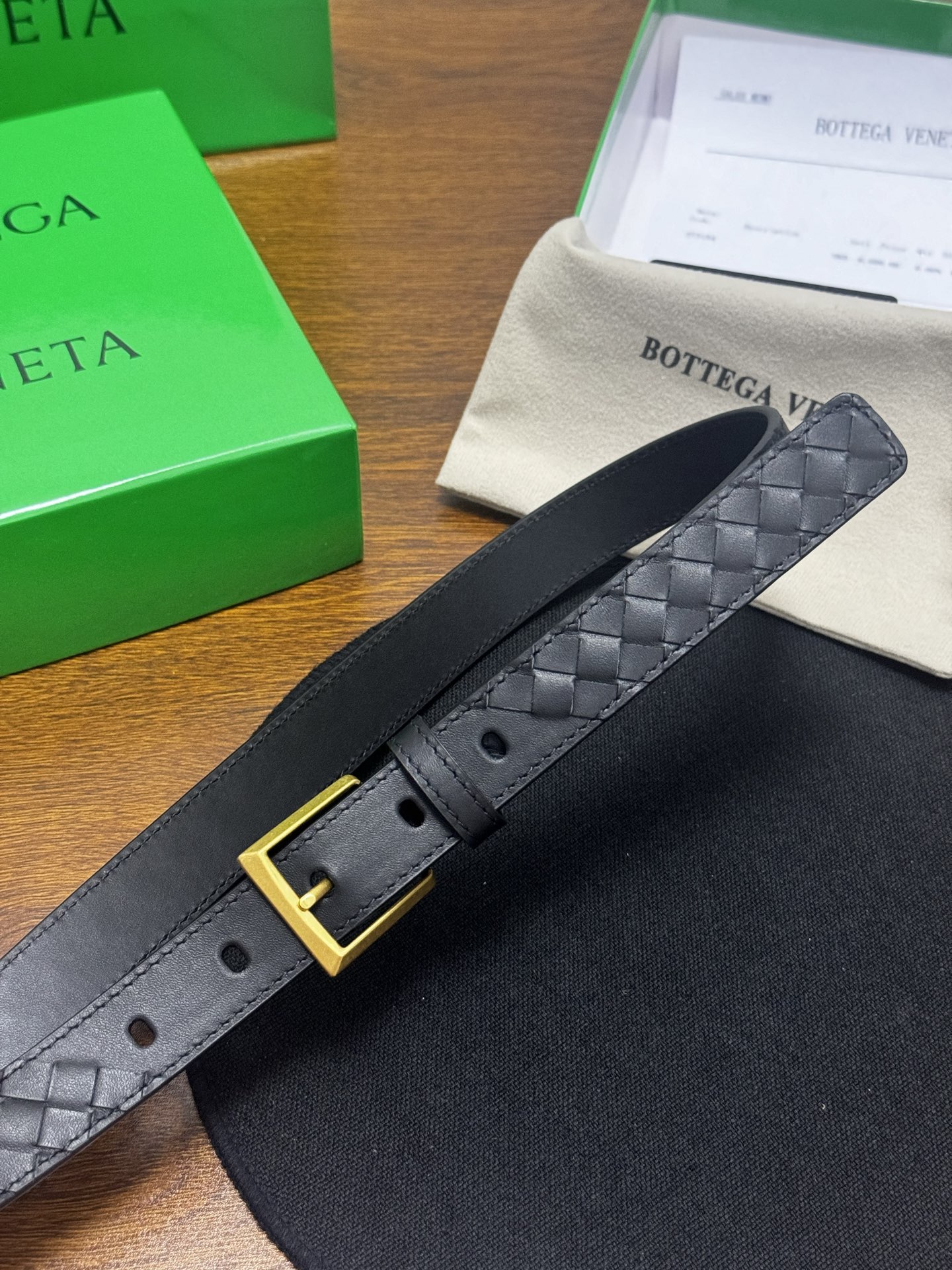 BOTTEGA VENETA   2.5cm   黑Intrecciato Piccolo编织皮革腰带，