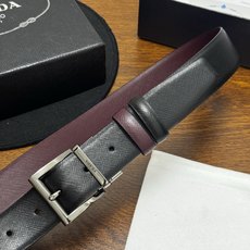 PRADA 3.5cm 黑/枣红 亮枪扣十字纹牛皮革腰带设计简约精致,亮眼的金属铜质工艺 PRADA 3.5cm 黑/枣红 亮枪扣十字纹牛皮革腰带设计简约精致,亮眼的金属铜质工艺
